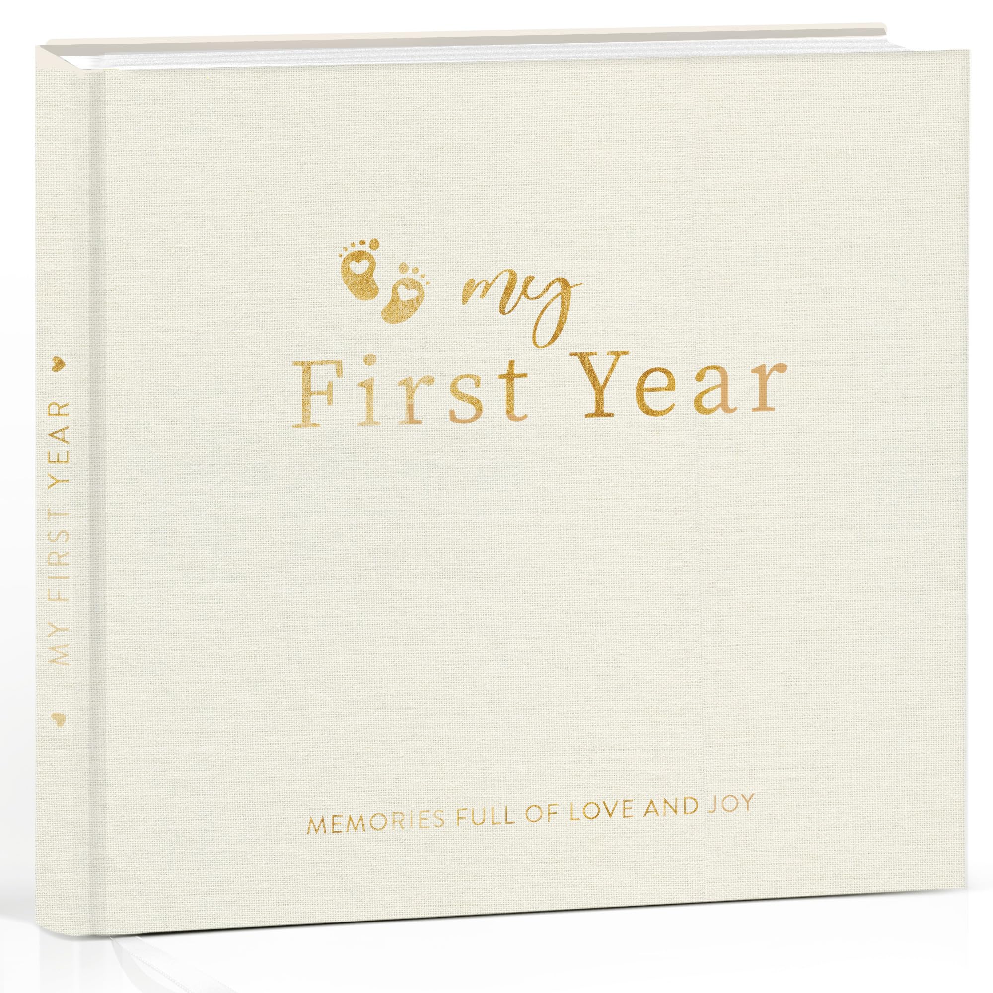 Baby Memory Book with Linen Cover - My First Year Keepsake Album, 84 Pages with Stickers, Baby Journal for Boys and Girls (Linen beige)