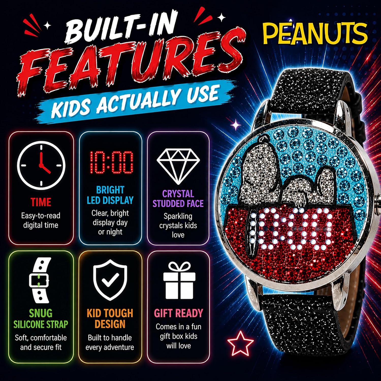Accutime Hello Kitty Kids LCD Digital Watch with LED Light Show, Flashlight and Pink Silicone Strap