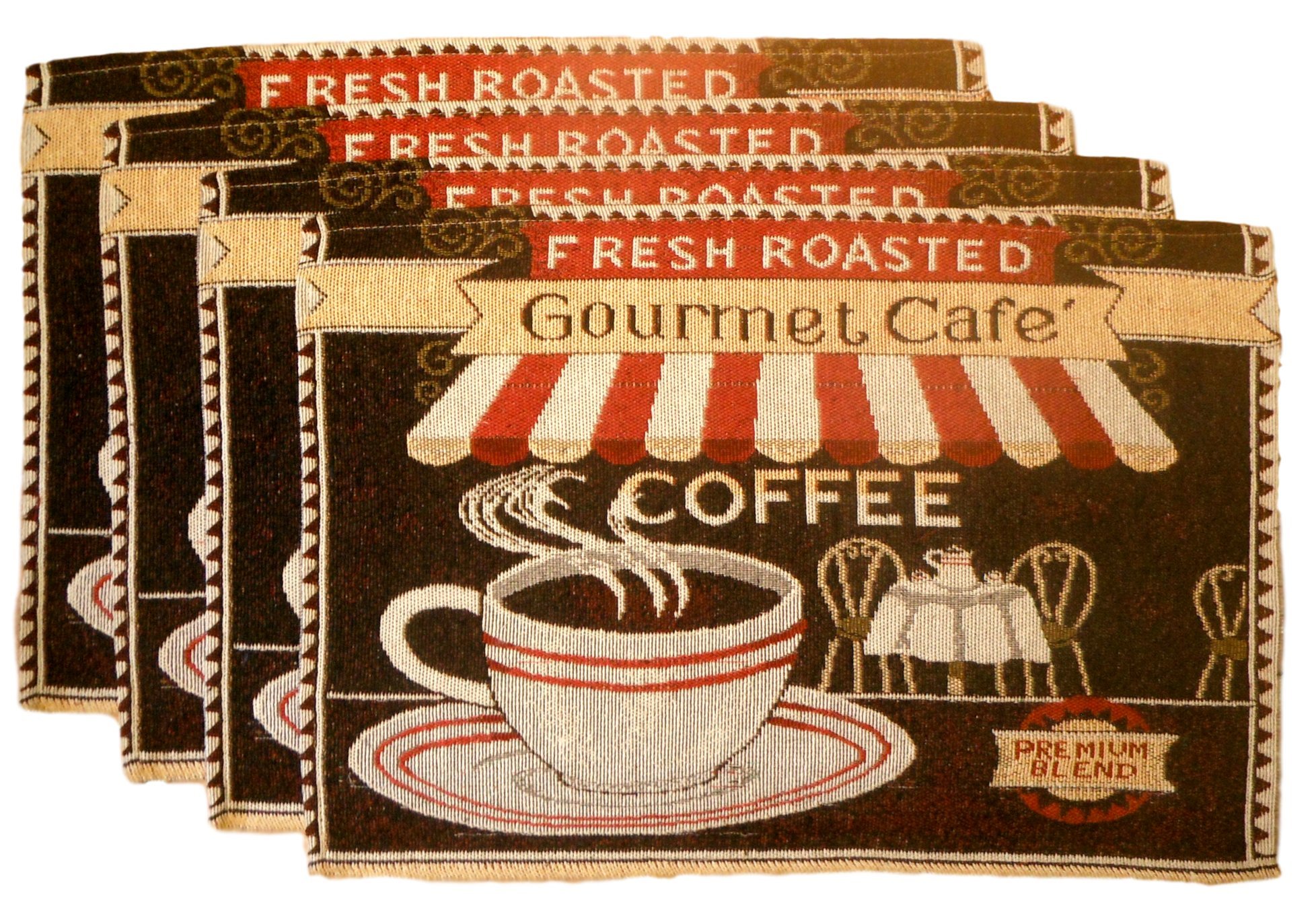 Coffee Cafe Woven Place Mats - Coffee Cup Design Set of 4 (Gourmet Cafe)