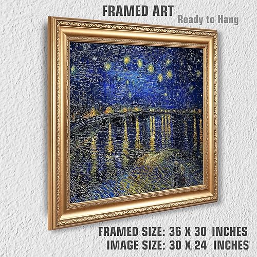 Miniatura 1170 de A&T ARTWORK The Starry Night de Vincent Van Gogh. Tamaño del marco: 36 x 30 pulgadas, tamaño de la imagen: 30 x 24 pulgadas, reproducciones clásicas