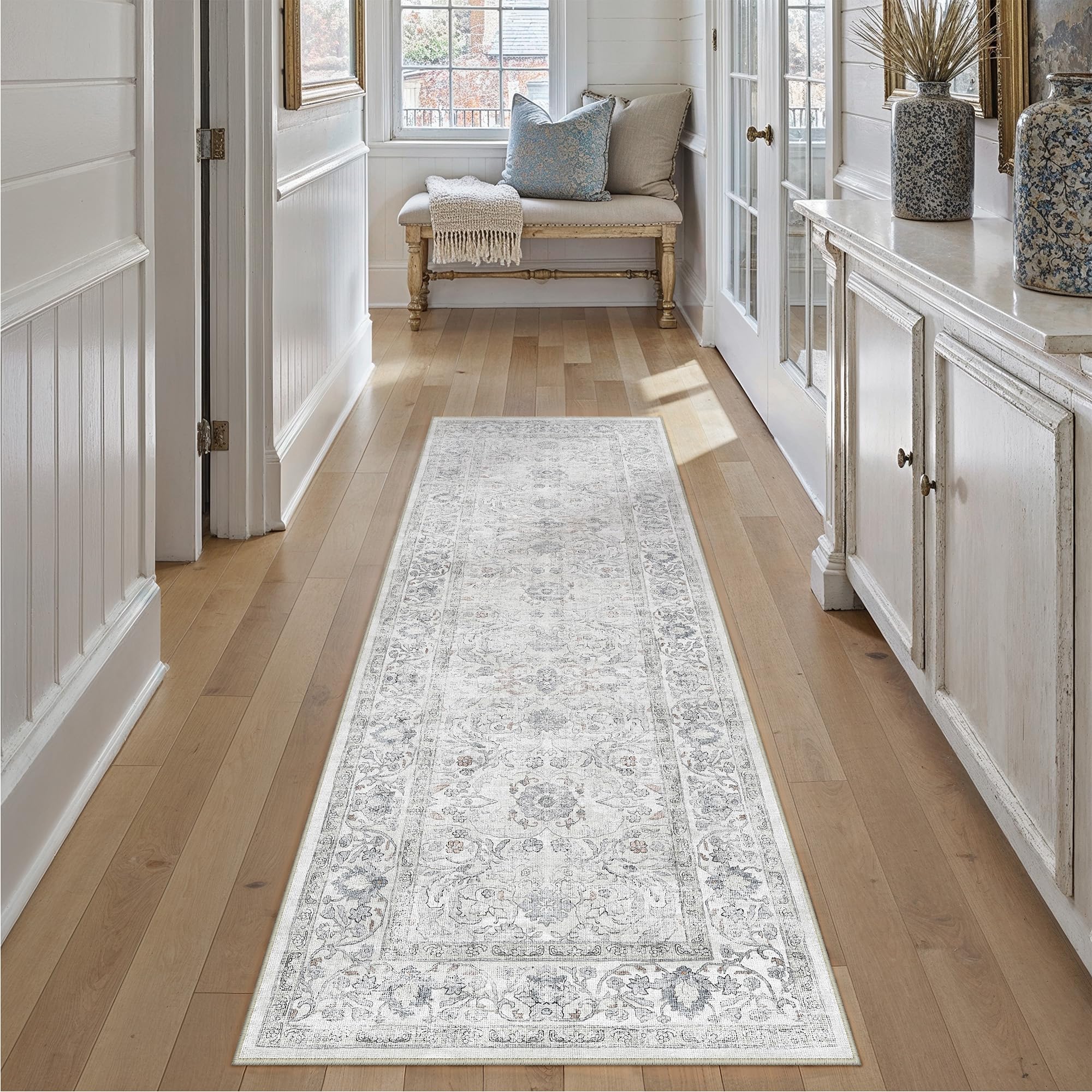 PureCozy Grey Hallway Runner Rugs 60x240cm Vintage Soft Area Rug — image 1