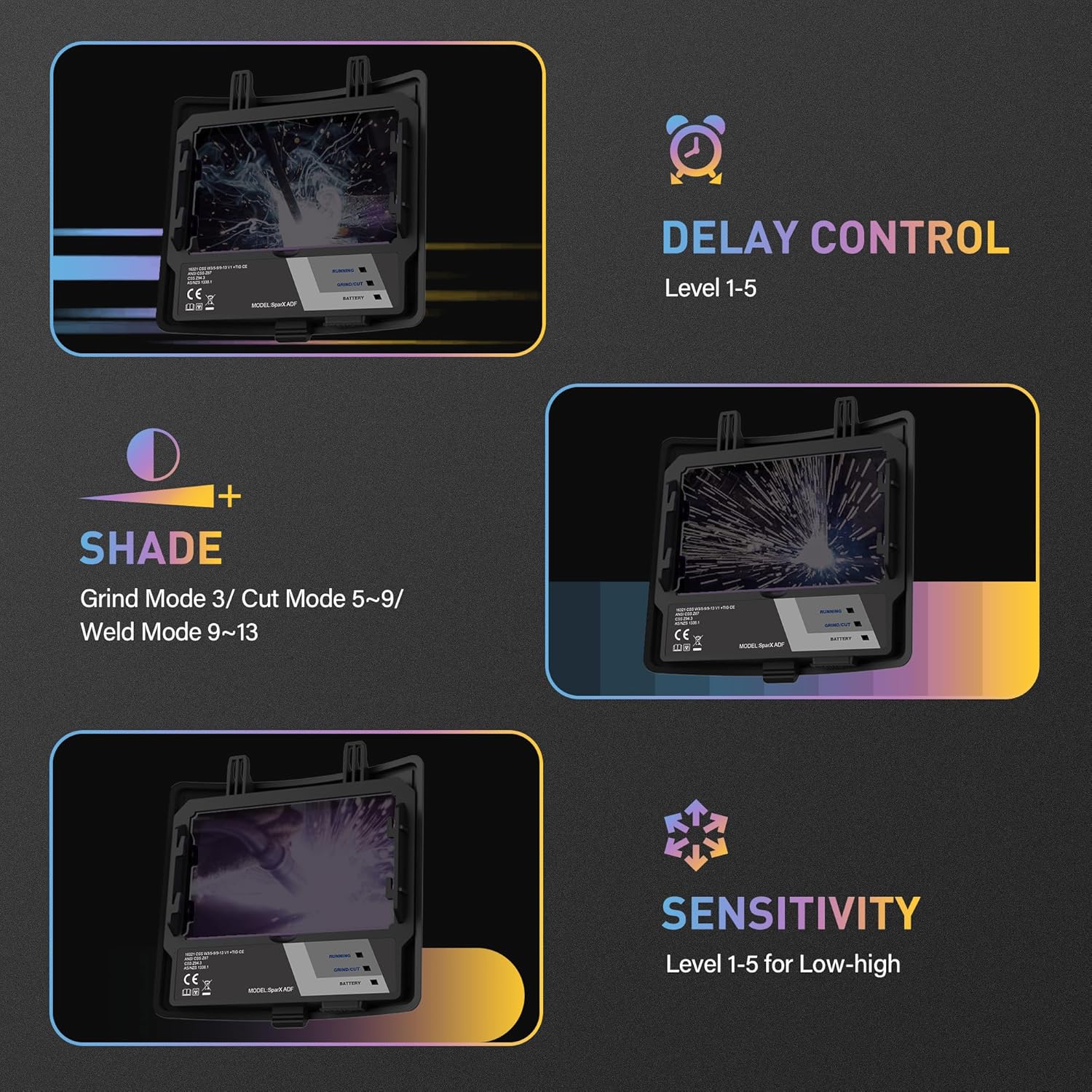 SparX Flip-up Auto Darkening Welding Helmet with Bluetooth Remote Control, Welding Mask 1/1/1/1 True Color 4 Arc Sensor Welder Mask