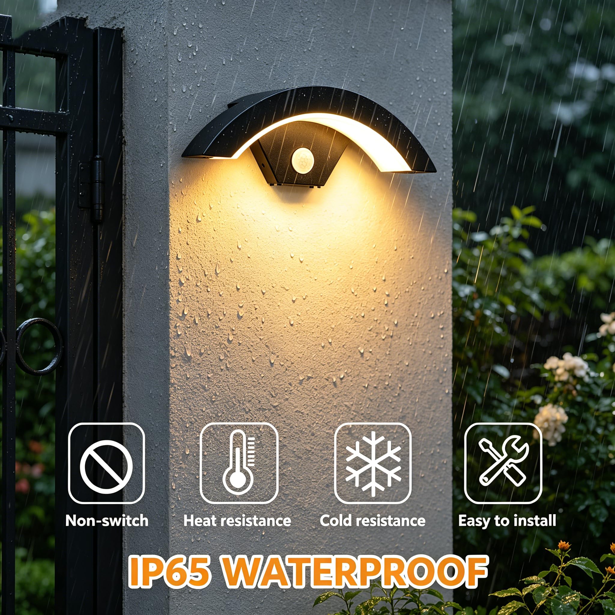 2 Stück Außenwandleuchte mit Bewegungsmelder, 24W Wasserdicht IP65 | LED Wandleuchte Außen, 3000K Warmweiß Moderne Außenlampe Wandlampe für Garten Terrasse Eingang Villa Veranda, Schwarz