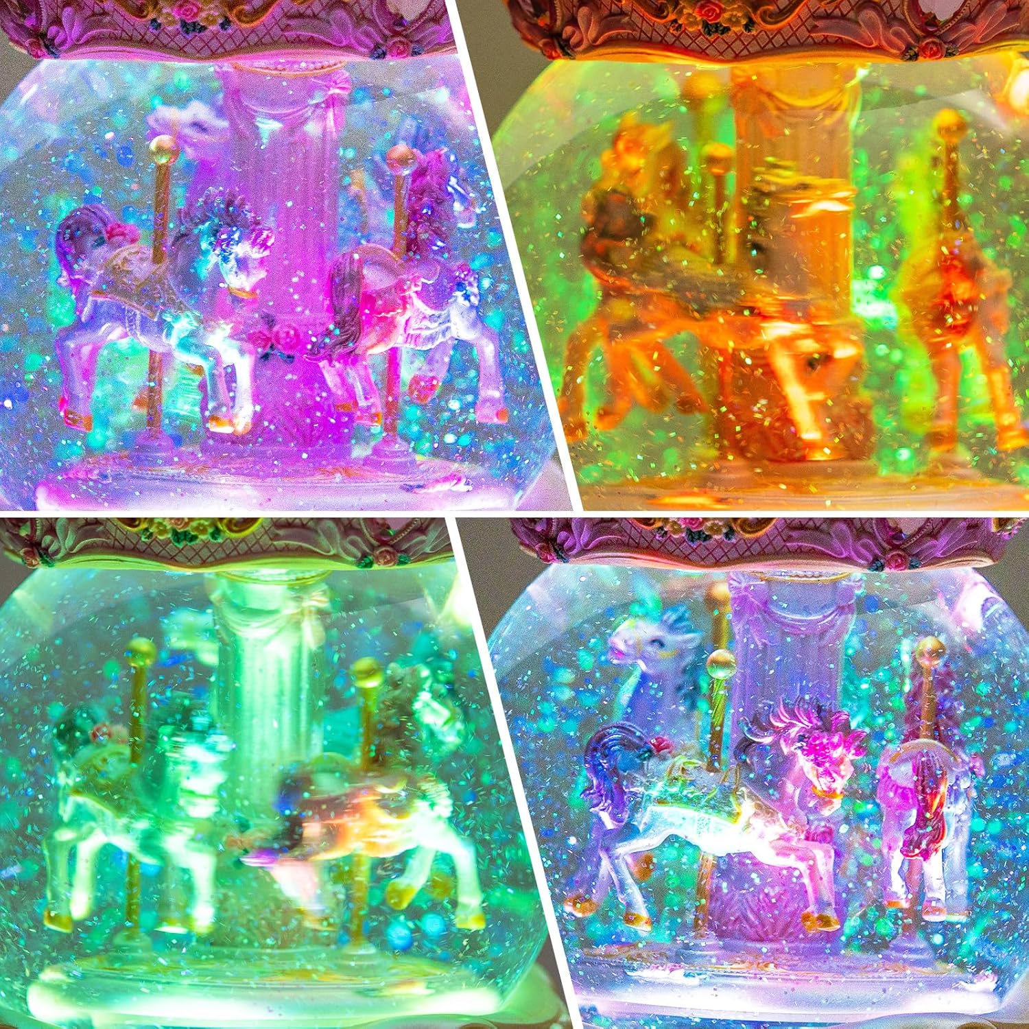 Enchanting 10-Inch Carousel Snow Globe Music Box, Rotating Lights Remote Musical, for Christmas, Birthdays & Home Décor Holiday Décor for Family,Friends, Plays 64 Classic Melodies