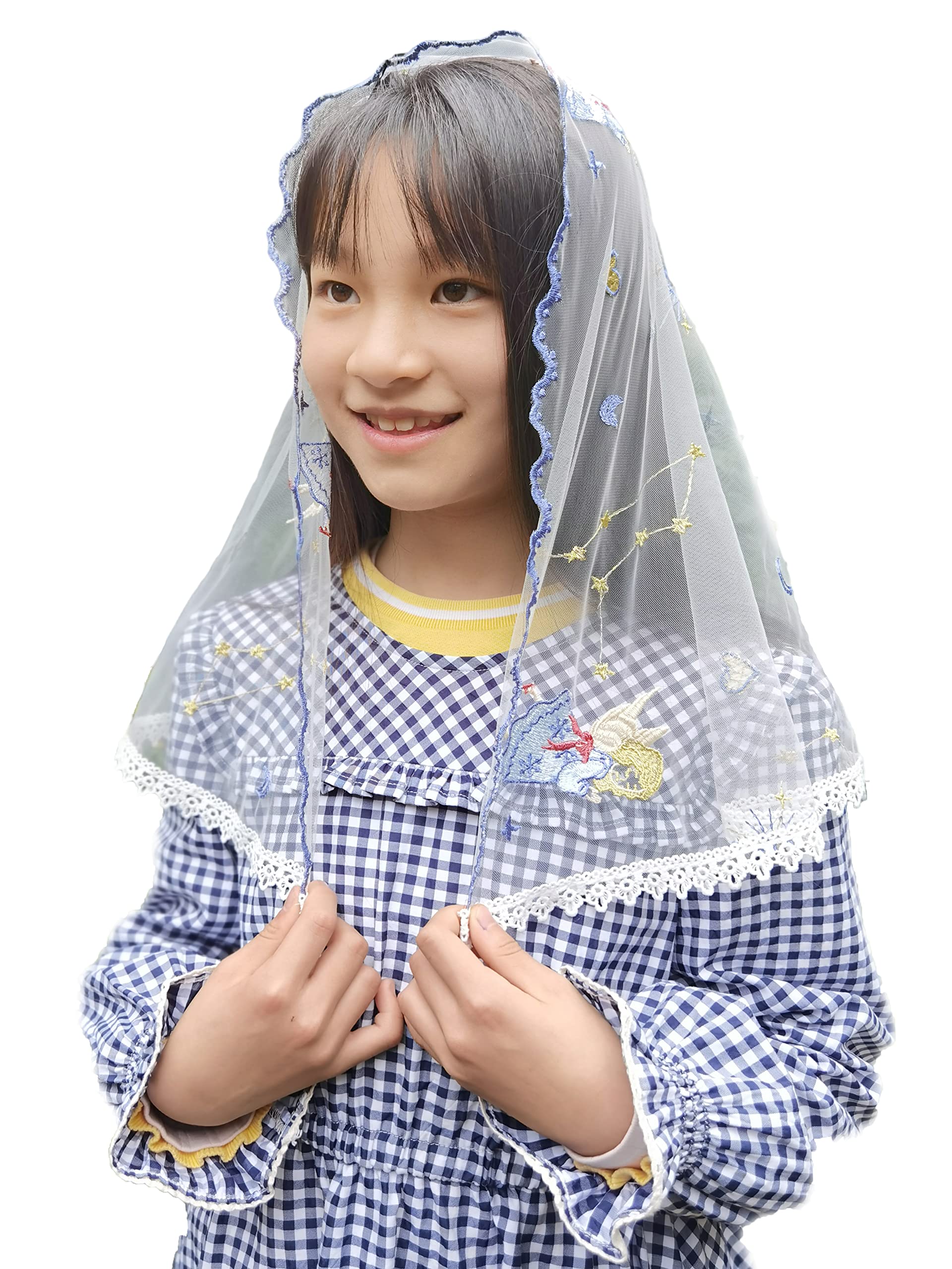 YHDDYG First Communion Veil for Girls Wedding Flower Girl Veil Catholic Holy White Mantilla Angel Veils for Baptism C3
