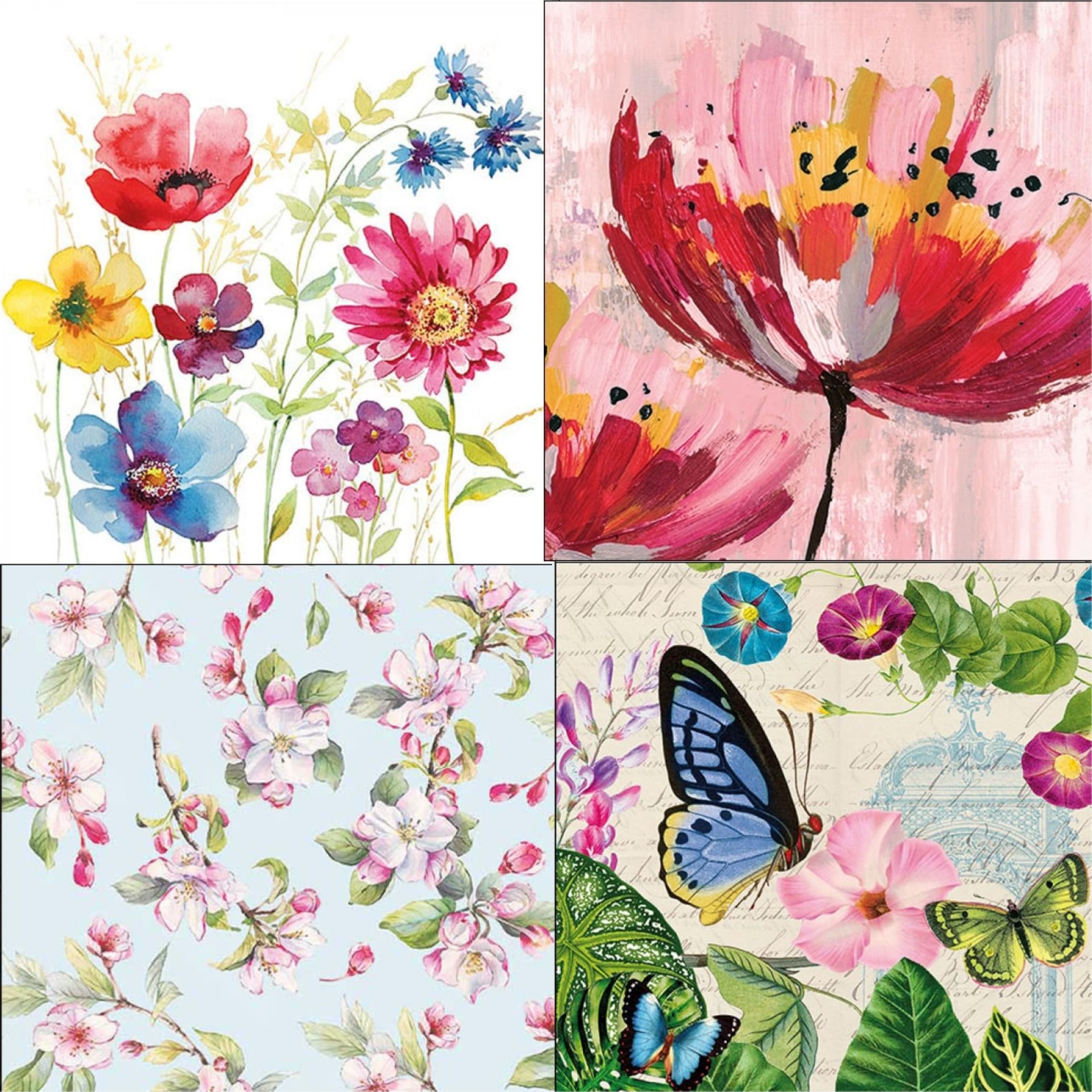 Decoupage Napkins Floral Print Set 12-4 Decoupage Tissues -1 napkins of each design - total 4 pc-image-19