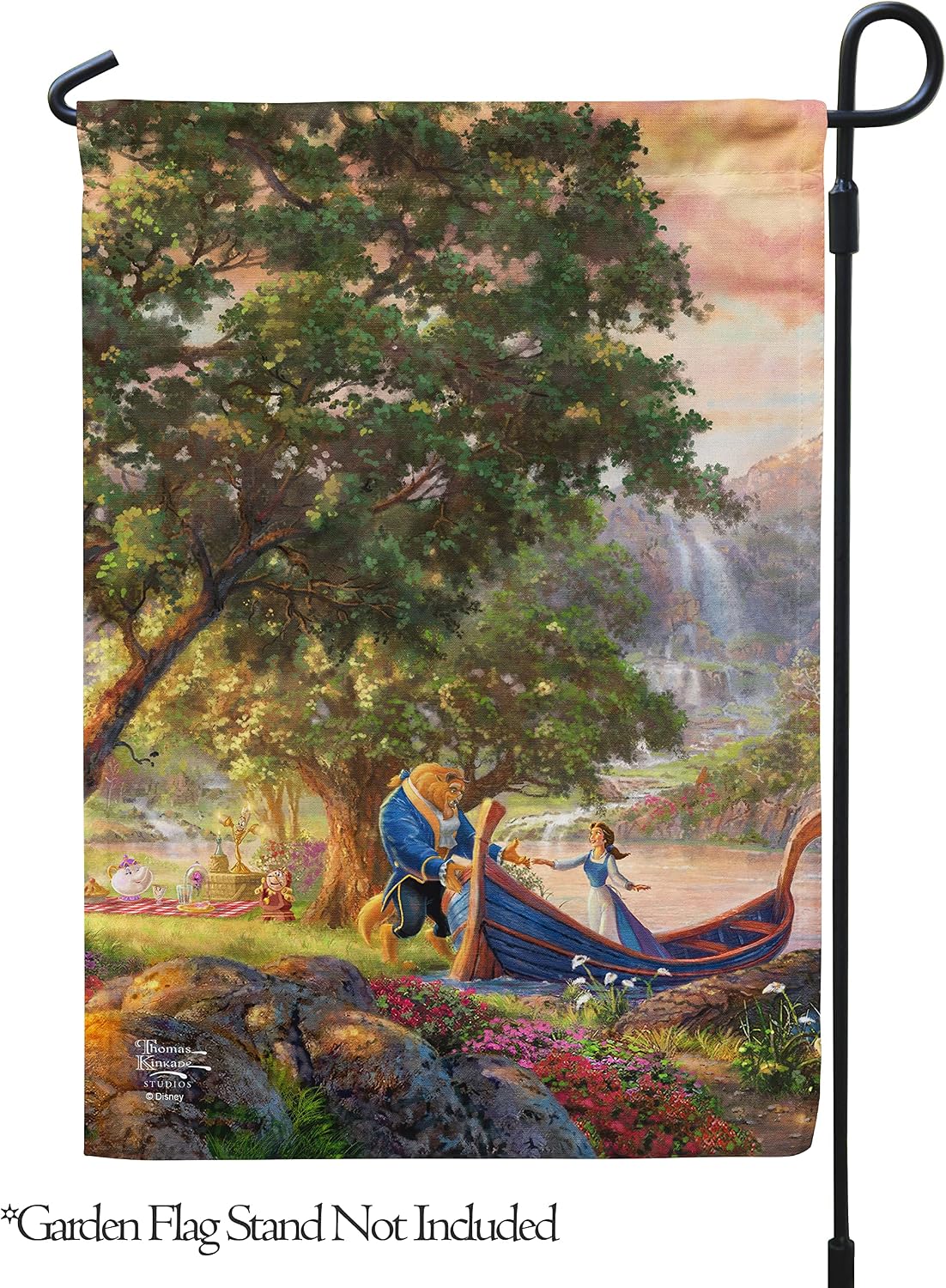 Flagology, Thomas Kinkade Disney, Beauty and the Beast II – Garden Flag 12" x 18", Exclusive Fabric, Officially Licensed Thomas Kinkade Disney