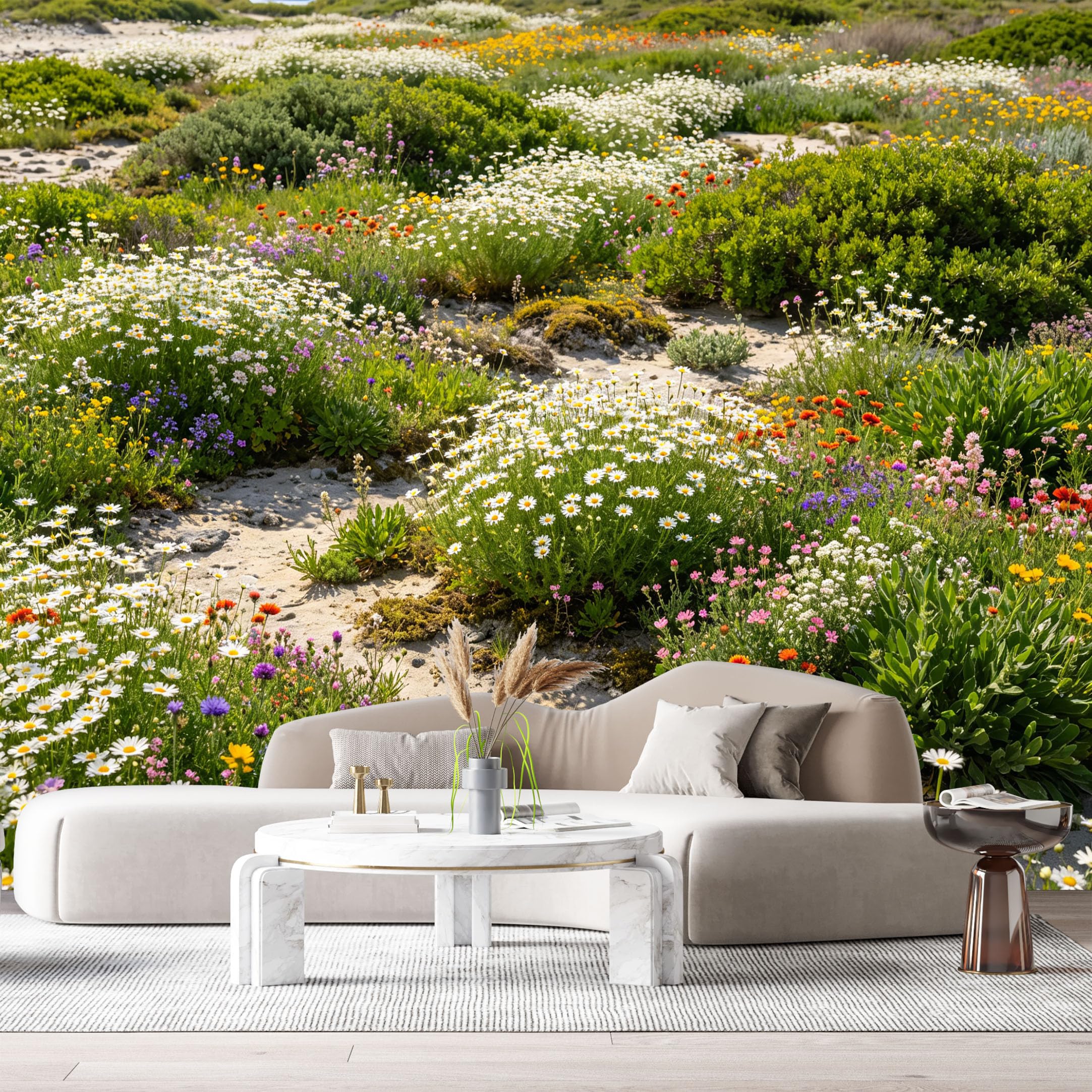 Custom Size Wall Murals Botanical Wildflower Field Landscape Watercolor Painting Colorful Daisy Meadow SelfAdhesive Wall Fabric Removable Large Wallpaper for Photo Living Room