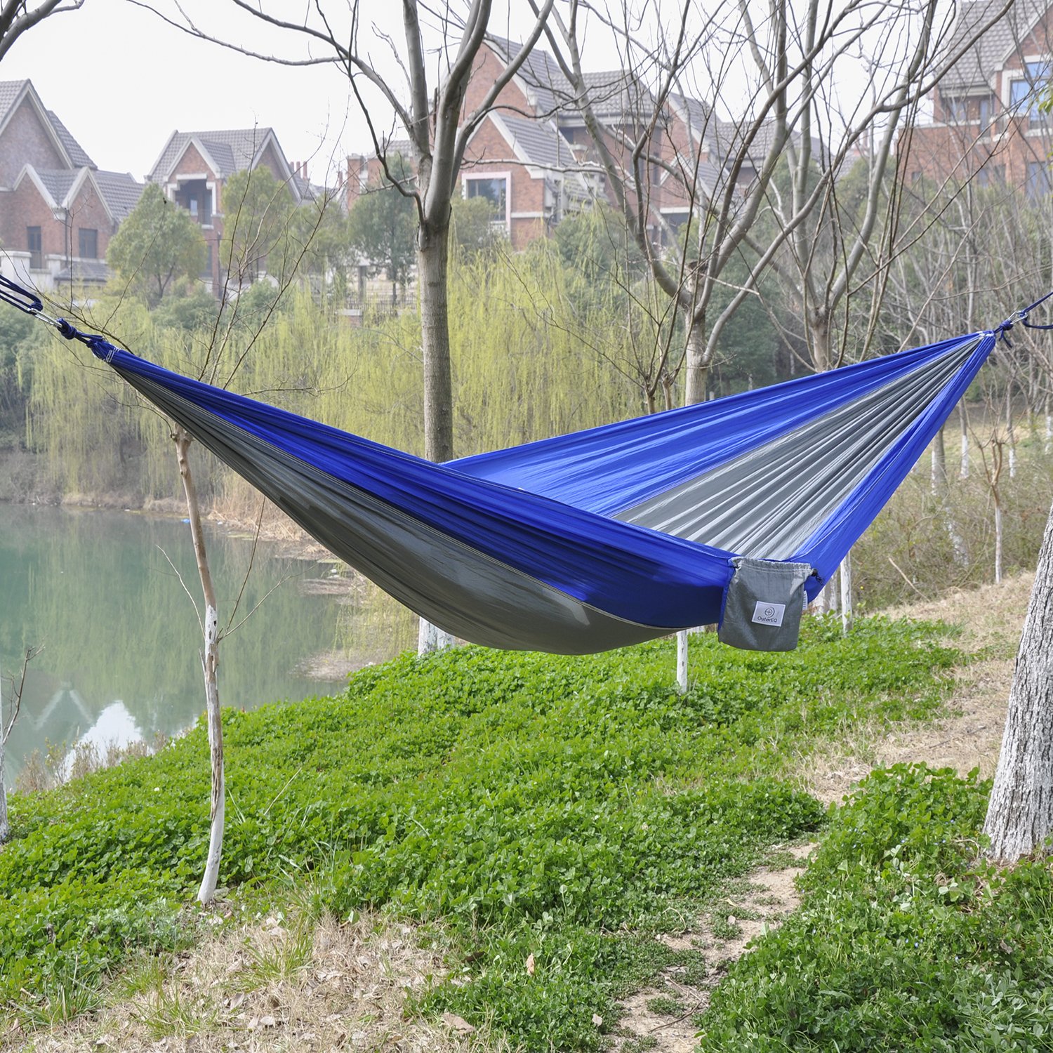 Portable Parachute Nylon Fabric Travel Camping Hammock Blue/Grey