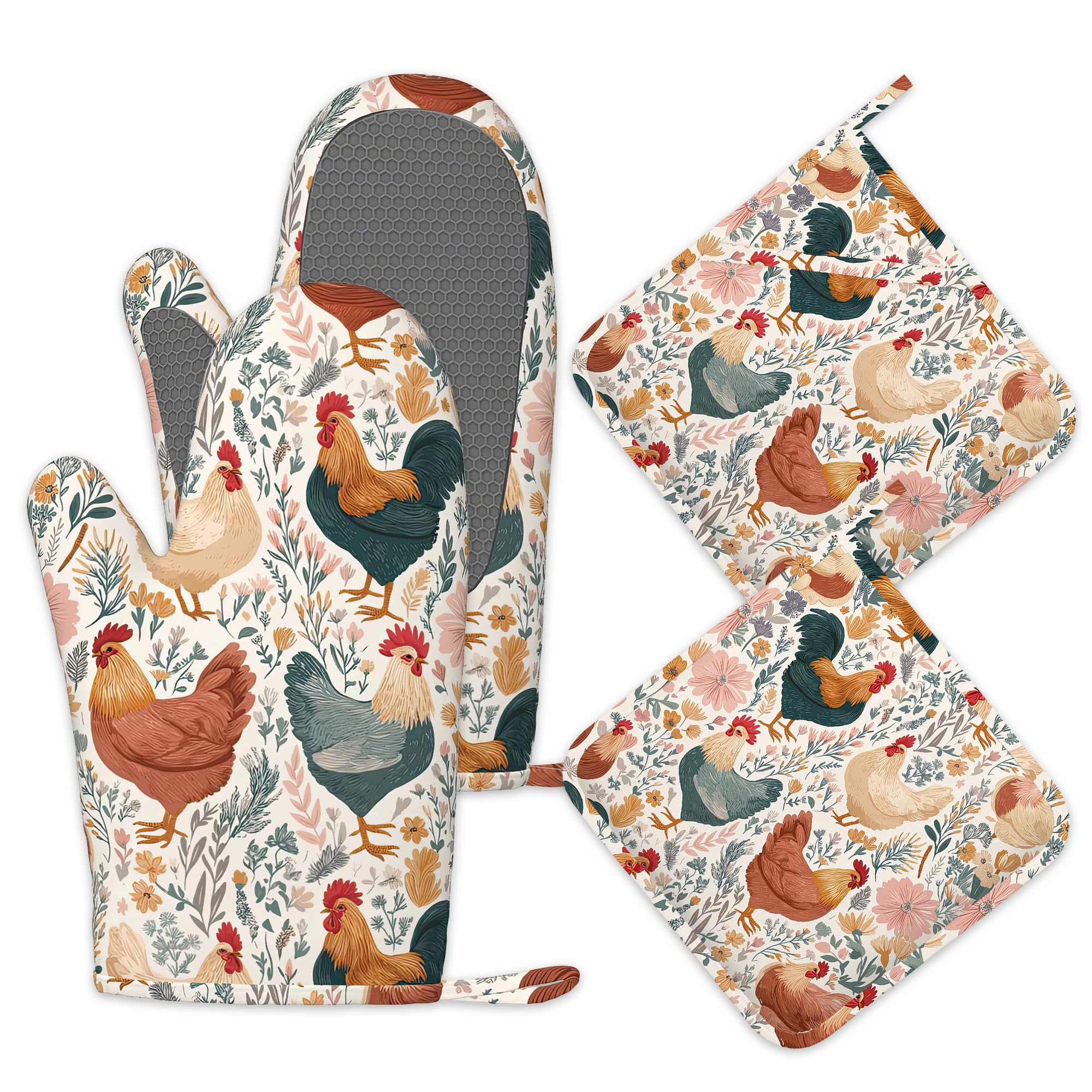 Juego de 4 manoplas de horno y soportes para ollas, resistentes al calor, antideslizantes, para plantas, almohadillas calientes, regalos de cocina para mujeres, panaderas, amantes de la cocina