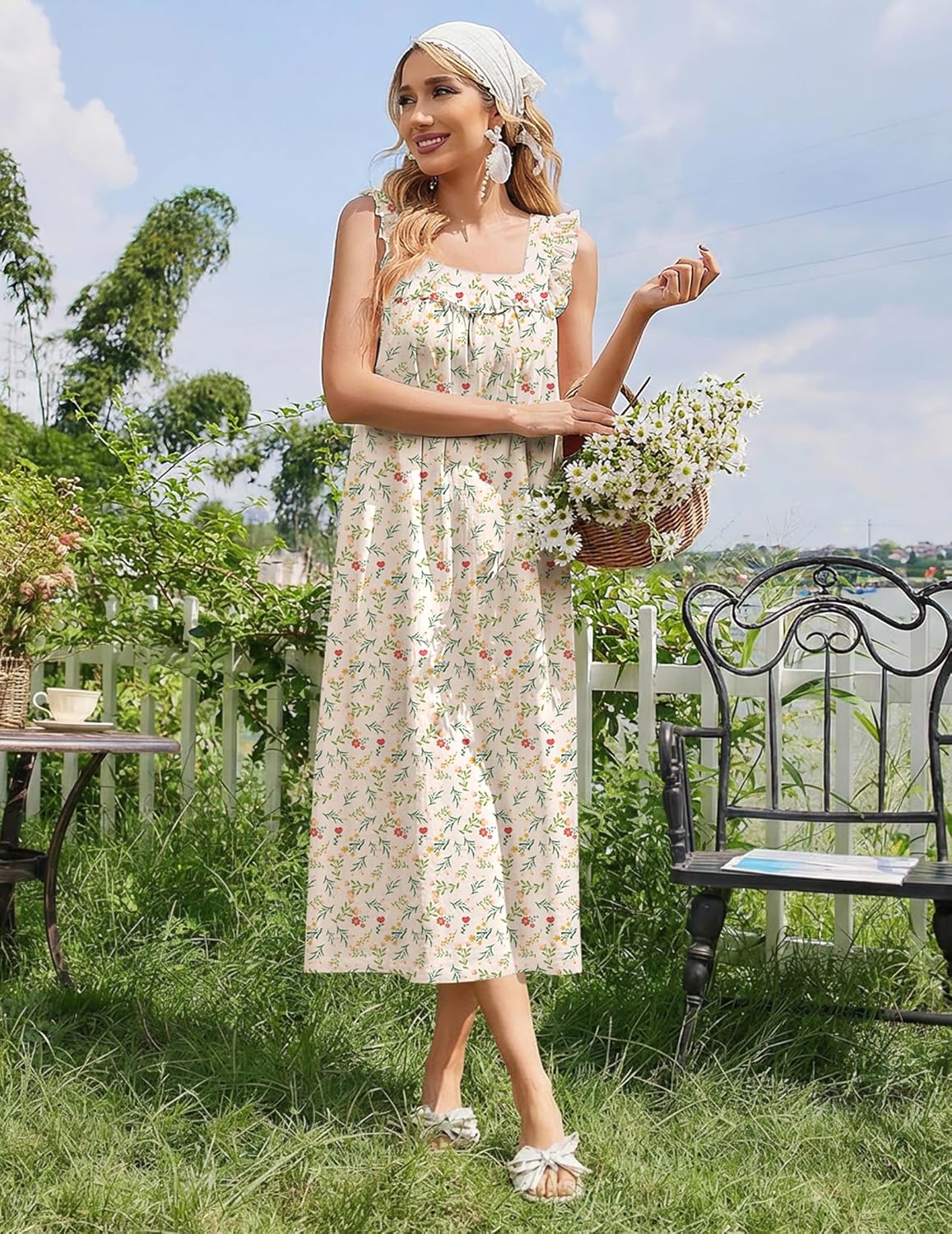 Ekouaer Cotton Nightgowns for Women Long Sleeveless Night Gown Victorian Sleep dress Soft Night Dress Ladies Sleepwear - Image 6