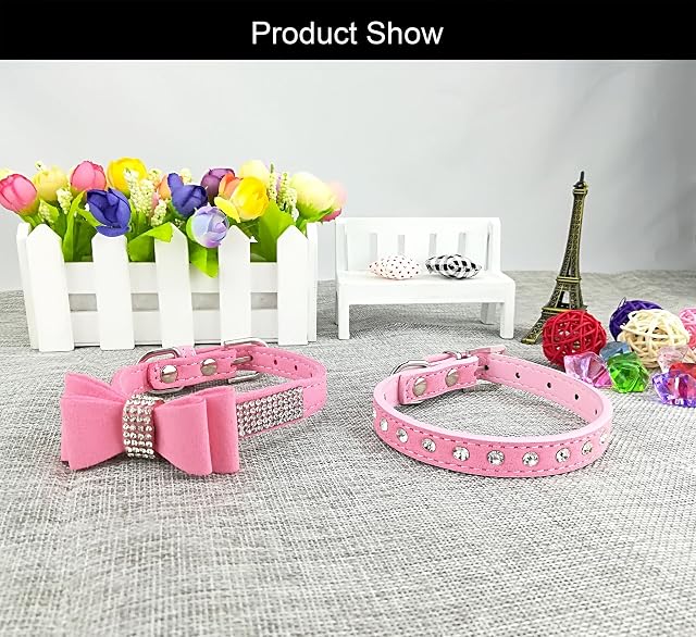 Foto 4 de 6 de Newtensina 2 Piezas Collar de Perro Elegante Conjunto Collar de Perro de Gamuza Lindo con Pajarita Collar…