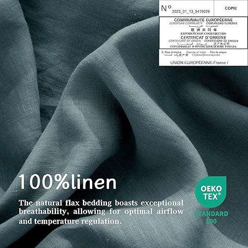 Miniatura 3 de EVERLY Juego de funda de edredón de 100 % lino puro, tamaño individual de 68 x 90 pulgadas, 2 piezas (1 funda de edredón, 1 funda de almohada),