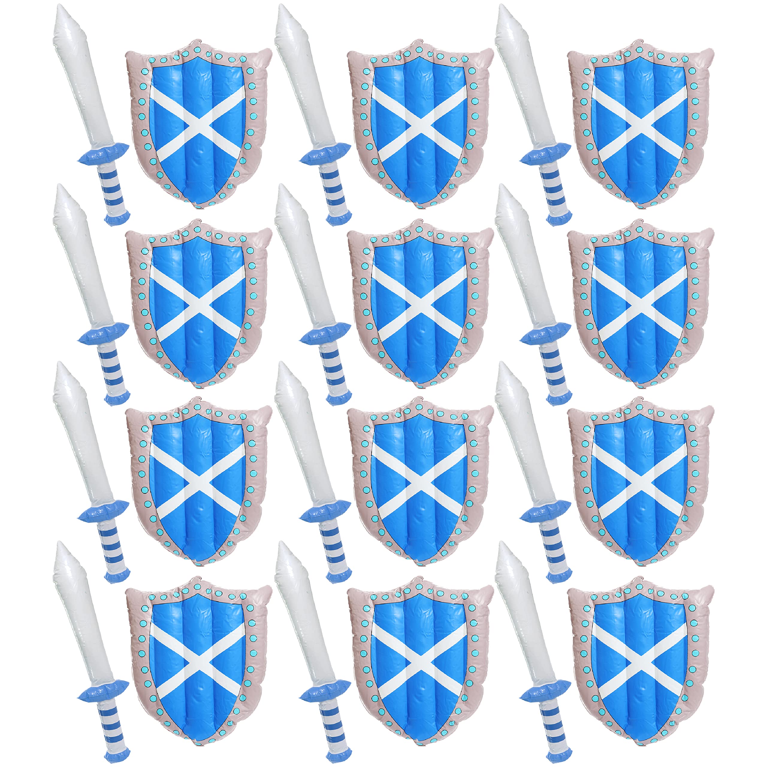 Scotland Inflatable Shield & Sword – 45x32cm Scottish Flag Shield & 62cm Blue Sword with St Andrew Print – Scottish Football, Rugby, Six Nations, Fancy Dress & Supporters Accessory - Pack Of 12
