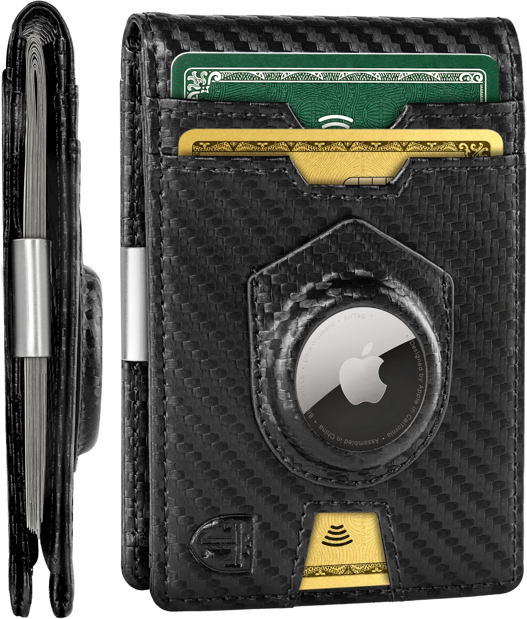 AirTag* Wallet Mens Wallet with Money Clip Air Tag Wallet Card Holder RFID Blocking Bifold Gifts for Men, Carbon