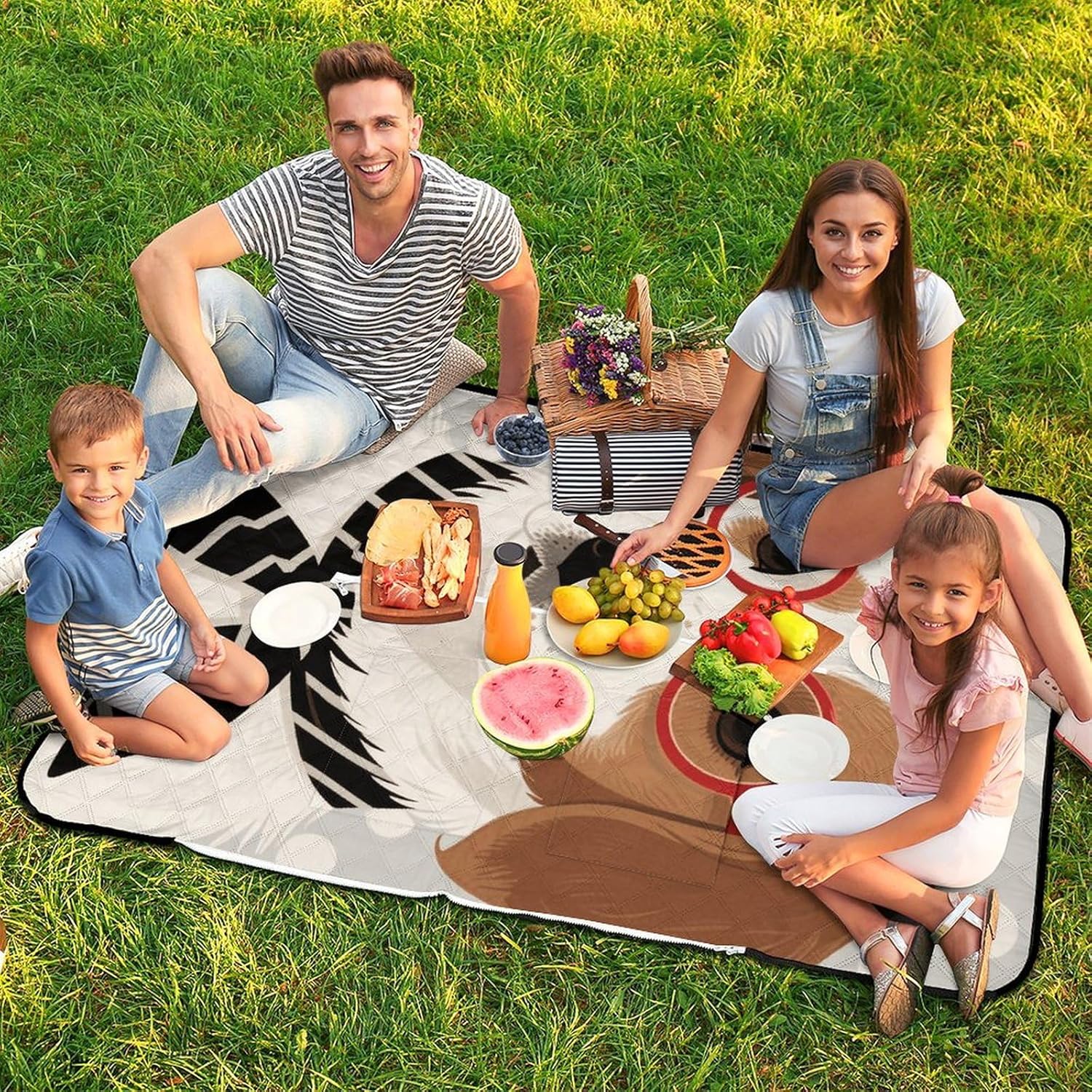 Hipster Portrait Dog Picnic Blanket 150x100cm, Foldable 2-in-1 Picnic Mat and Tote Bag Portable Waterproof Beach Mat Sandproof Outdoor Blanket for Park, Hiking, Beach, Camping, Travel