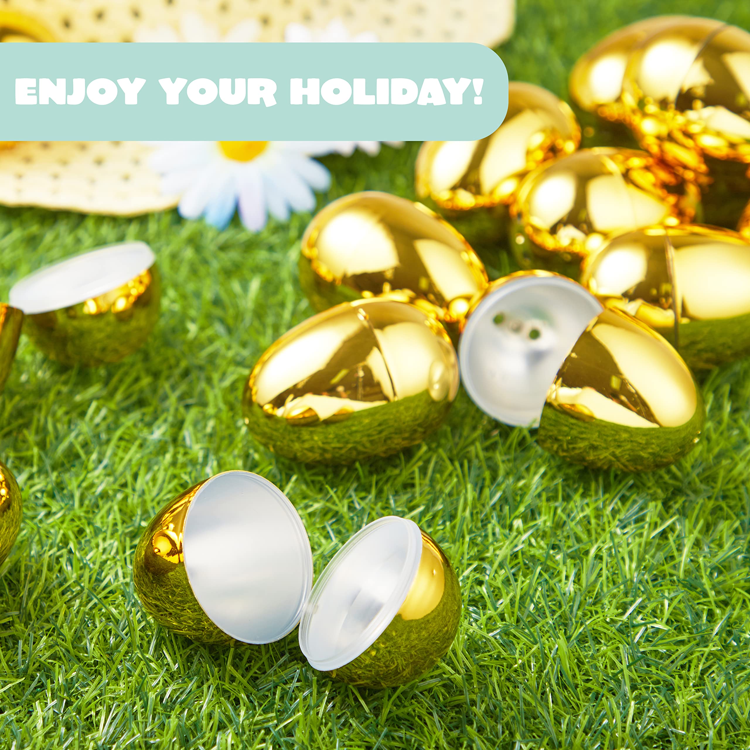 JOYIN 18 di Uova di Pasqua Dorate, Uova vuote in plastica Metallizzata da 6cm riempibili per Forniture per la Caccia di Pasqua, riempitivi per cestini, Giocattoli, dolcetti, bomboniere
