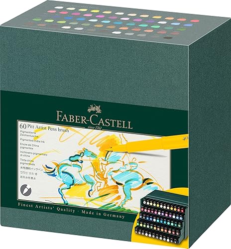 Faber-Castell Art & Graphic Pitt Artist Pen Brush India Ink Pen, multicolor, caja de estudio de 60 unidades, para arte, manualidades, dibujo,