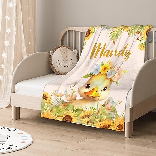 Miniatura 2 de Manta de bebé personalizada con nombre  Manta de pato y girasol para niños pequeños, bebés, niños, ducha, recién nacidos  Cochecito de bebé,