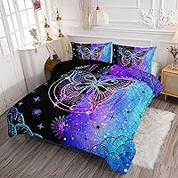 Vista 3 de Black Blue Butterfly Comforter Set for Girls Women,Boho Butterfly Sun and Moon Mandala Printed Bedding Set with 2 Pillowcases(Black Blue Twin)