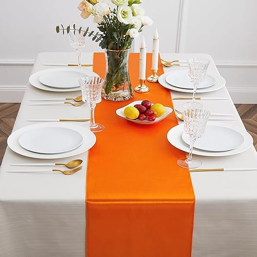 Miniatura 5 de 4 caminos de mesa de satén naranja de 12 x 108 pulgadas, elegante y suave, decoración de mesa de tela sedosa para decoración de boda, banquete de