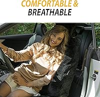 Vista 5 de ZONETECH Fundas de Asiento de Piel de Oveja Peludas Fundas de Asiento de Coche de Lana Merino Australiana Negra Accesorios de Auto de Piel Esponjosa