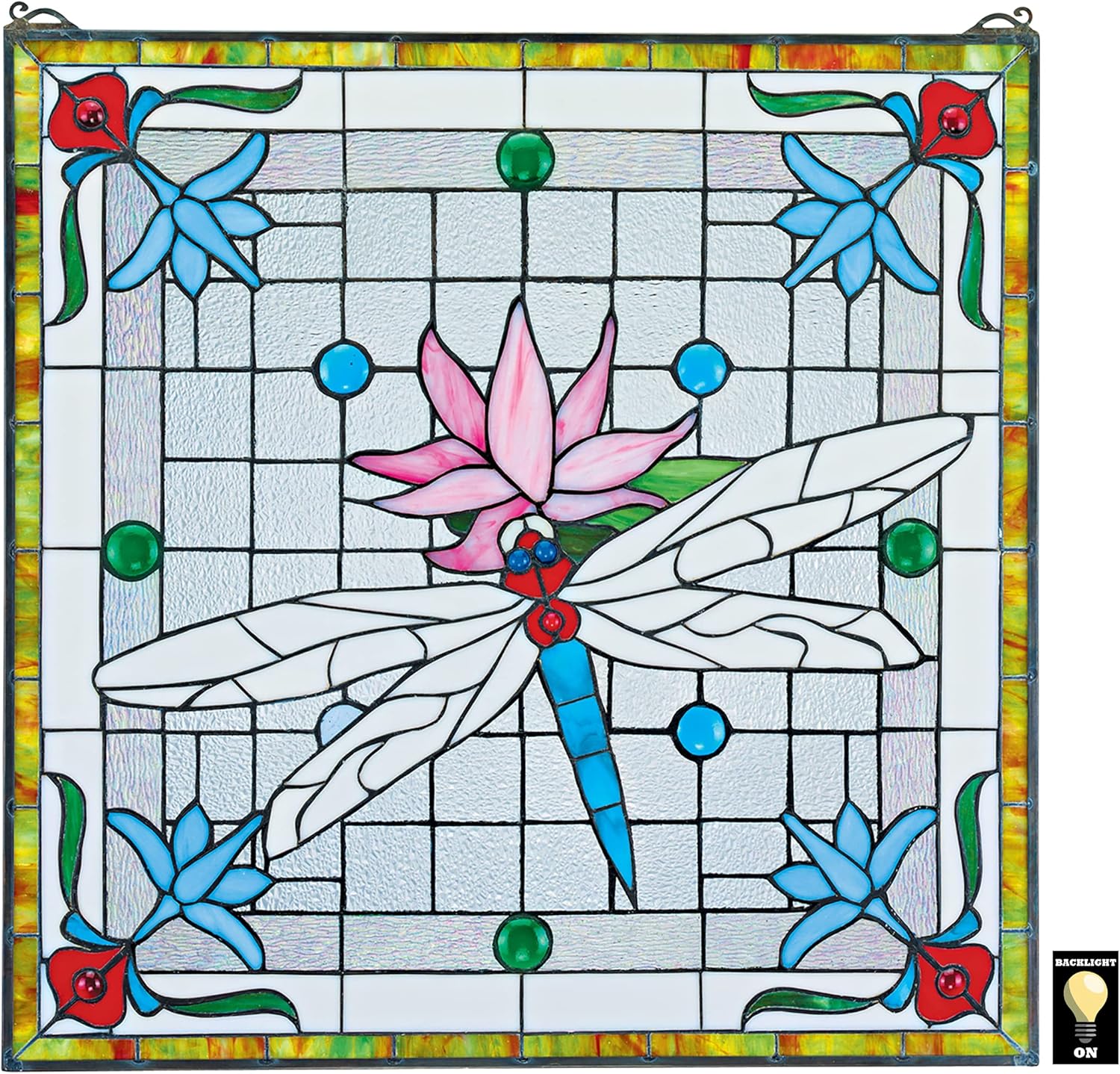 Amazon Com Stained Glass Panel Dragonfly Pond Stained Glass Window Hangings Window Treatments Home Kitchen
