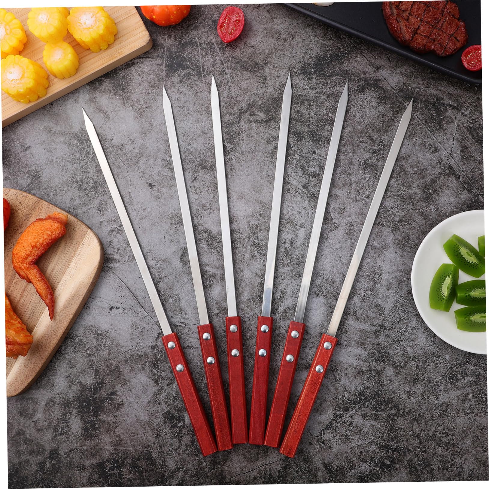 POPETPOP Juego de 3 Brochetas Planas de Acero Inoxidable para Parrilla Herramienta para Kebab Brochetas de Metal para Barbacoa Uso al Aire 6 Piezas X 3