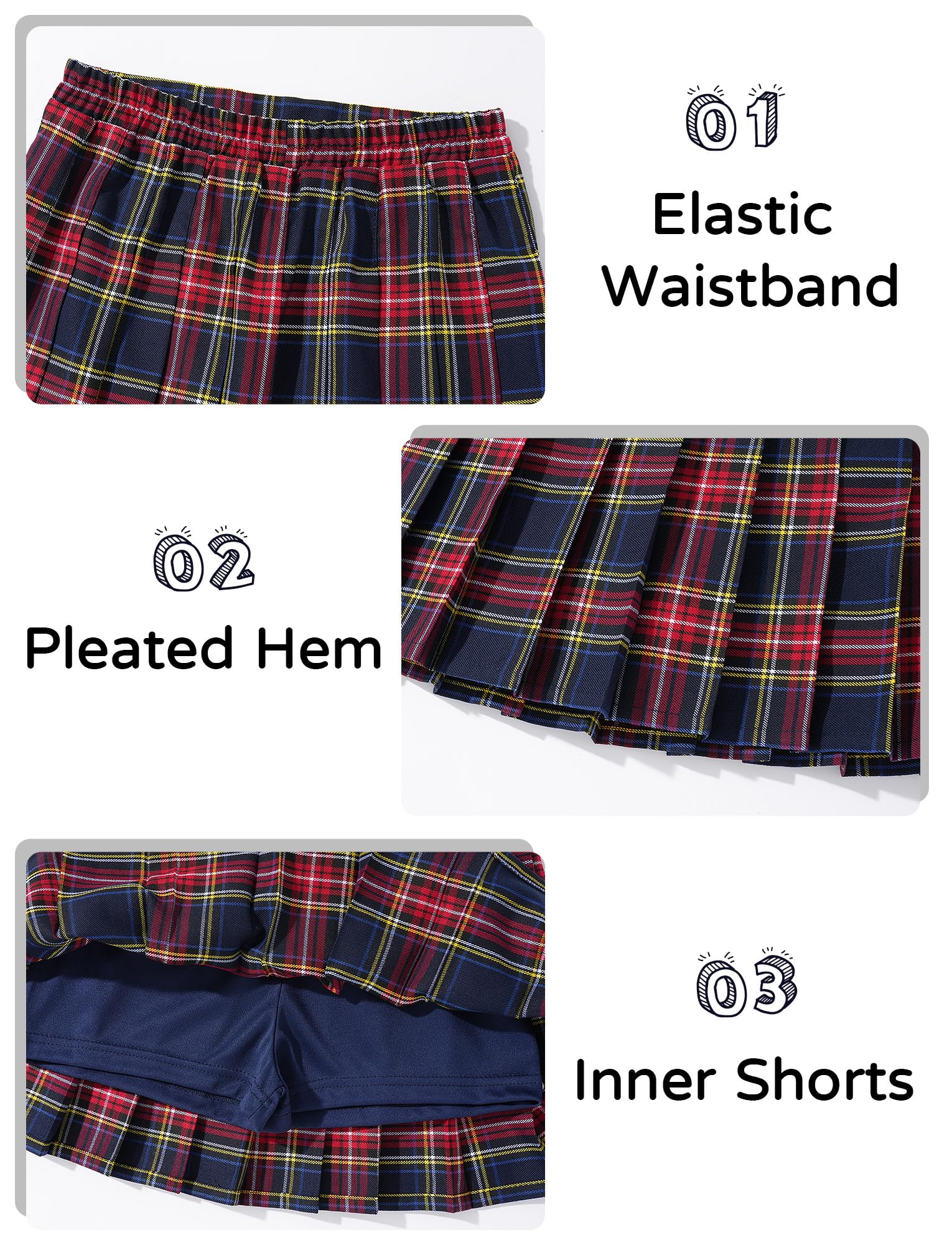 Jupes pour filles avec taille élastique - Taille haute - Pour uniforme scolaire - Jupe plissée - Pour enfants et étudiants