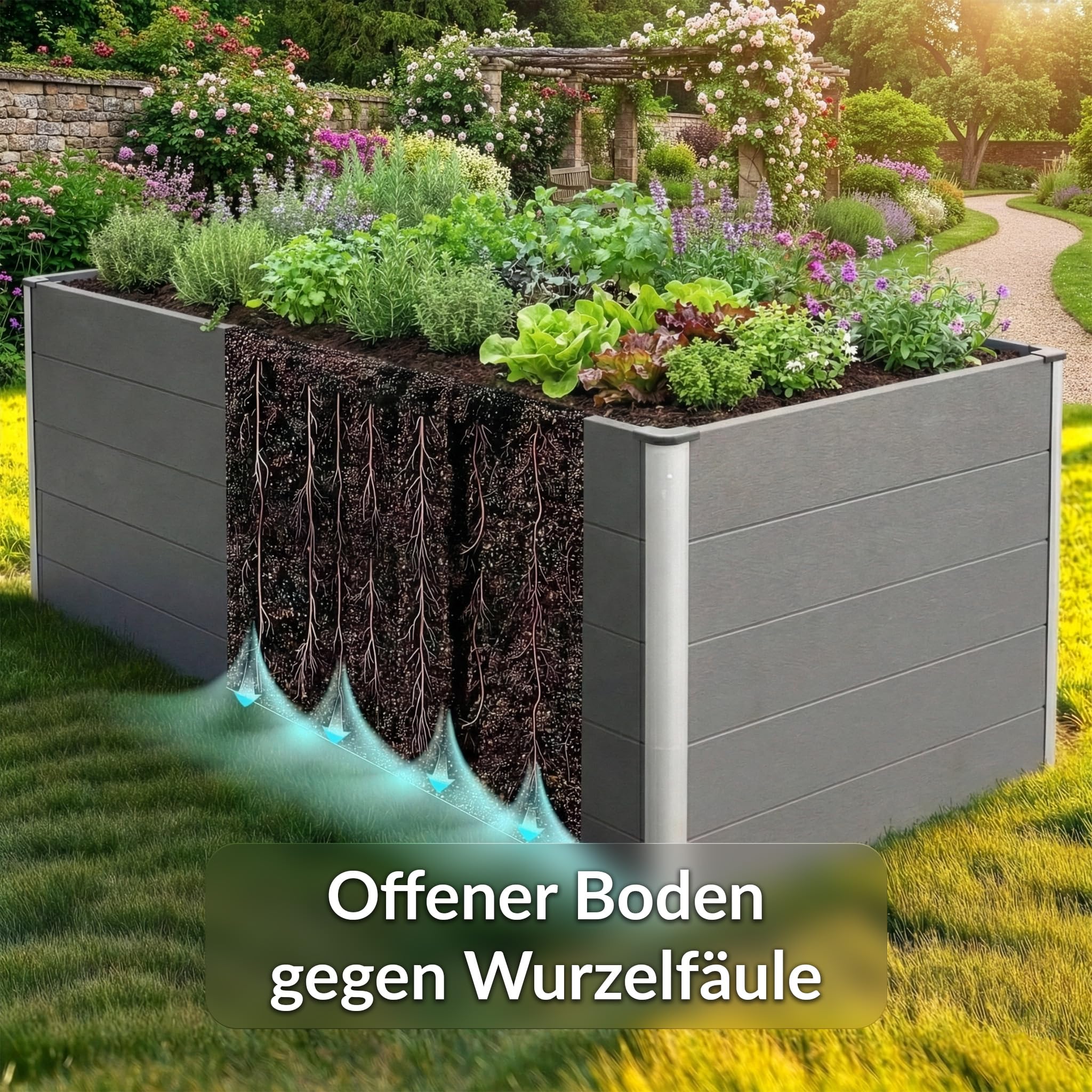KARAT Hochbeet 150x70x75 cm Anthrazit WPC - Wetterbeständig & pflegeleicht auf Stelzen für Garten, Balkon oder die Terrasse - Kasos