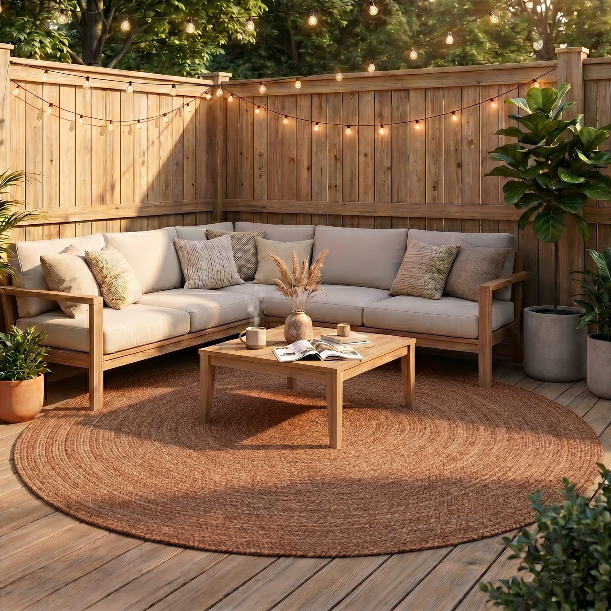 FRAAI | Home & Living Tapis d'intérieur et d'extérieur Rond - Bali Terra - Ø 120 cm - Tapis Exterieur Resistant Pluie - Rond - Terrasse, Jardin, Balcon