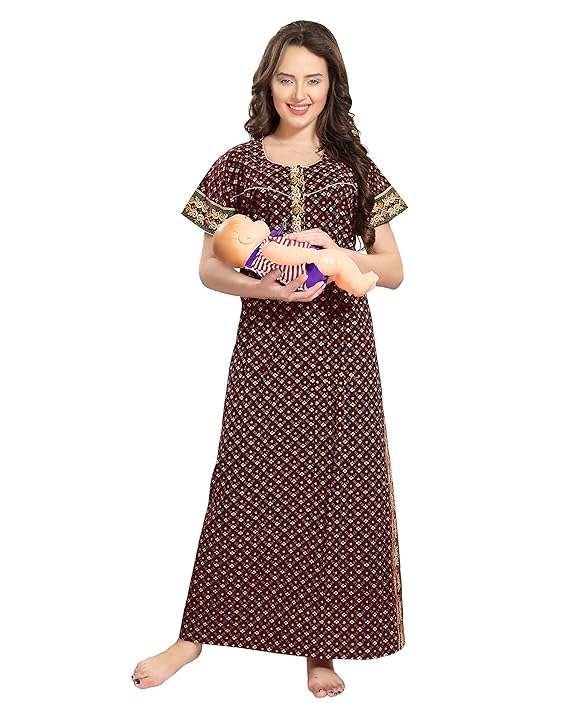 AV2 Women Printed Maternity/Feeding/Nursing Nighty