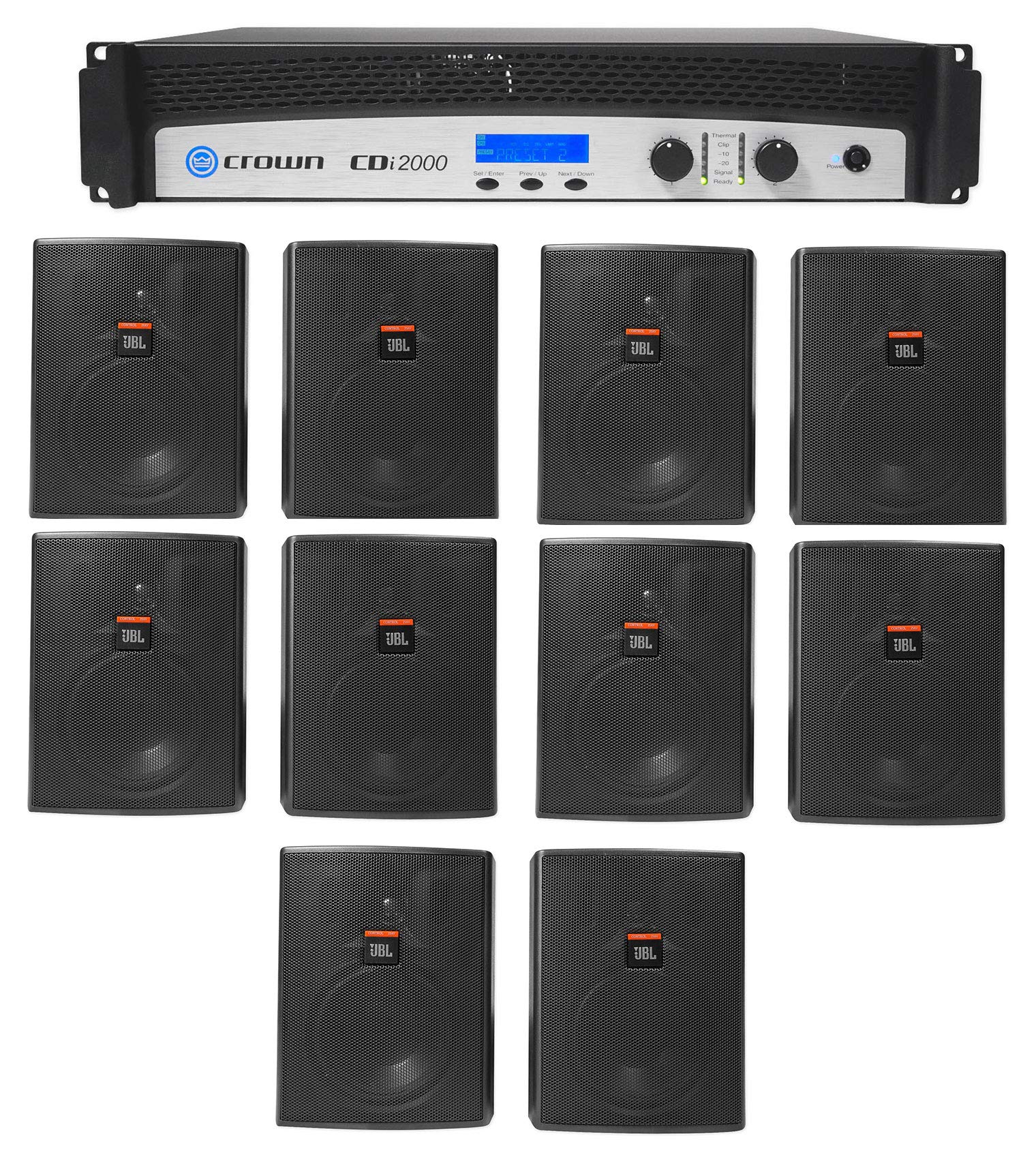 Audiosavings Bundle: CDi2000 2-Channel, 800w 2,4,8-ohm 70V/140V Commercial Power Amplifier Amp Bundle with (10) Pro Control 25AV 5.25" 60 Watt 70v Indoor/Outdoor Commercial Speakers (11 Items)