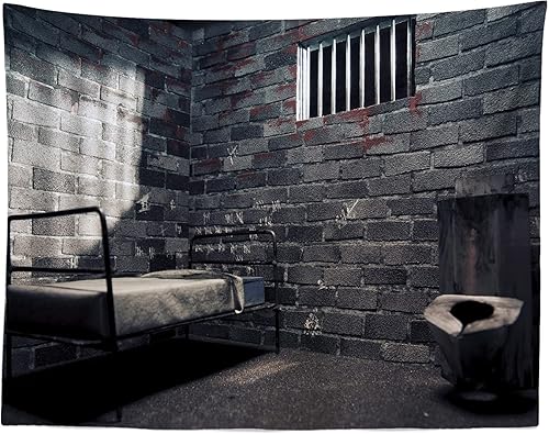 Miniatura 7 de BELECO Telón de fondo de prisión de 15 x 8 pies para fotografía de celda de prisión, habitación prohibida con marcas y manchas de sangre, fondo de