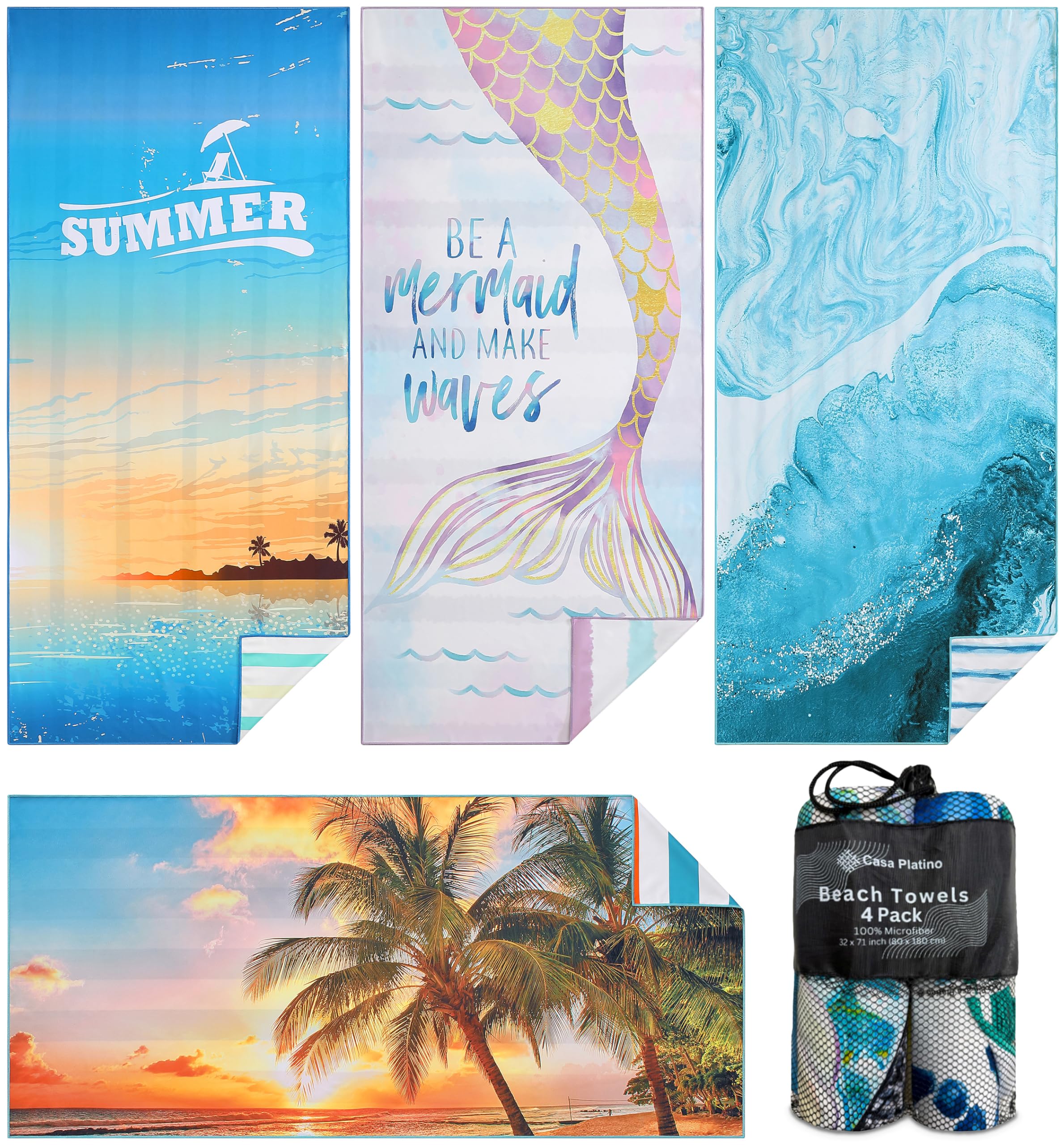 Serviettes De Plage Surdimensionnées Casa Platino - Microfibre Anti-sable, Séchage Rapide - Lot De 2 - Imprimé Double Face - 9
