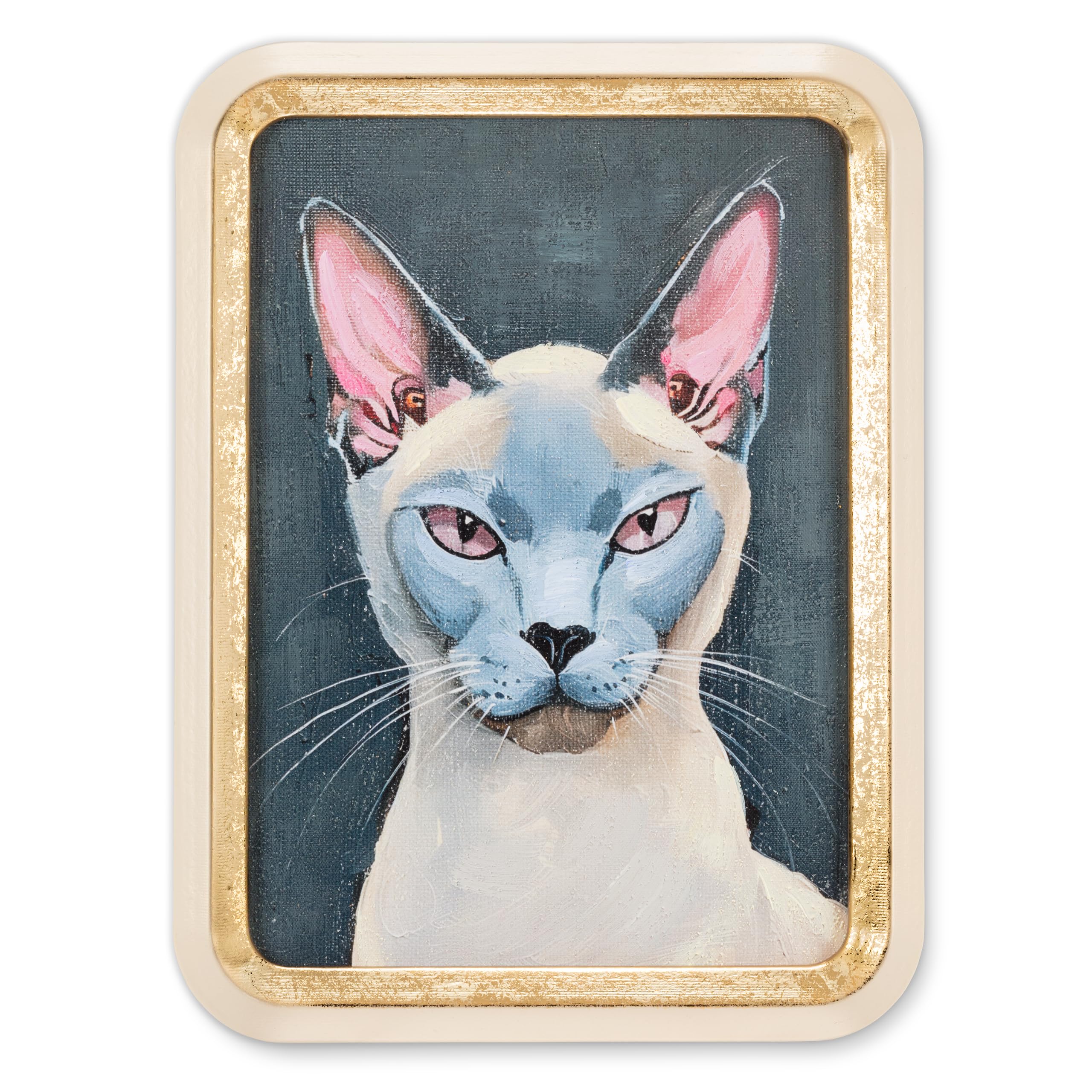 Abbott Collection Home Grey/Pink Beautiful Siamese Cat Portrait Artwork