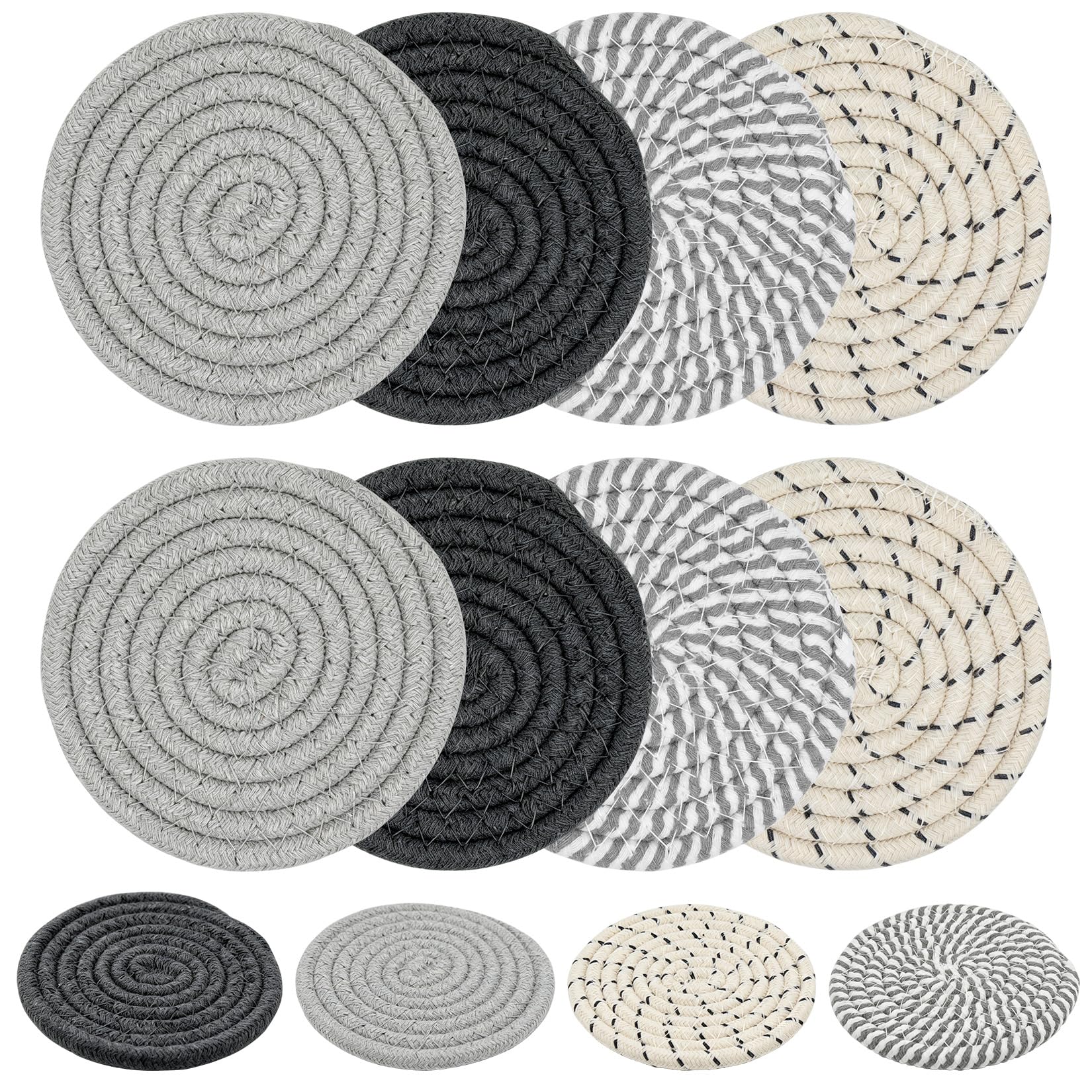 Drink Coasters Set of 8, Table Drinks Coasters, Absorbent Woven Braided Coaster Set, Heat-Resistant Cotton Coaster Set for Home Coffee Table Decor Desk Tabletop Protection Beer Mats