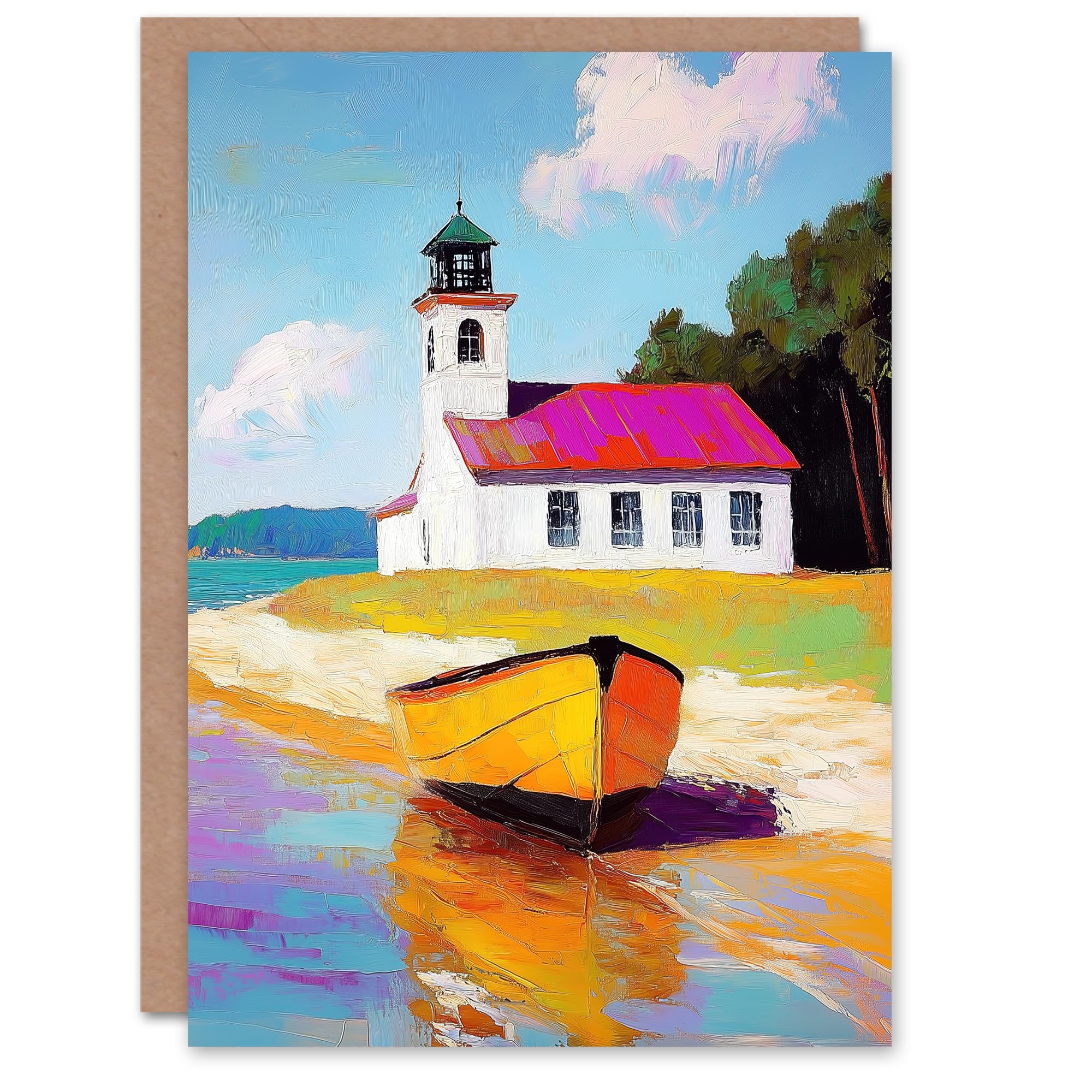 Artery8 Greeting Card Boat by Small German Chapel Coastal Landscape Blank For Him Or Her Art Birthday Card