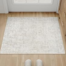 PureCozy Door Mat Beige Grey Area Rug 60x90cm Doormat Washable Non Slip Large Boho Abstract Neutral Carpet Kitchen Bedroom Bedside Lounge Office Low Pile Soft Carpets