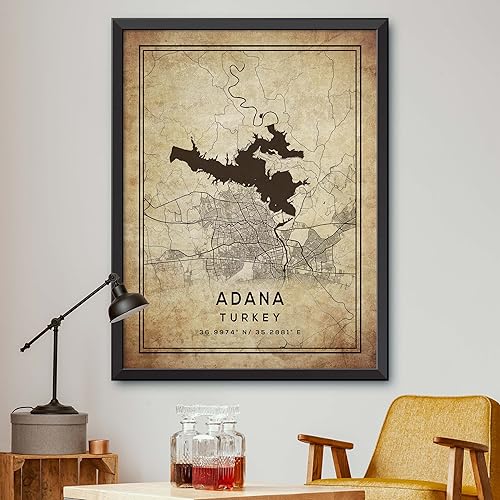 Mapa de Adana, Turquía, Vintage Western (16x20)