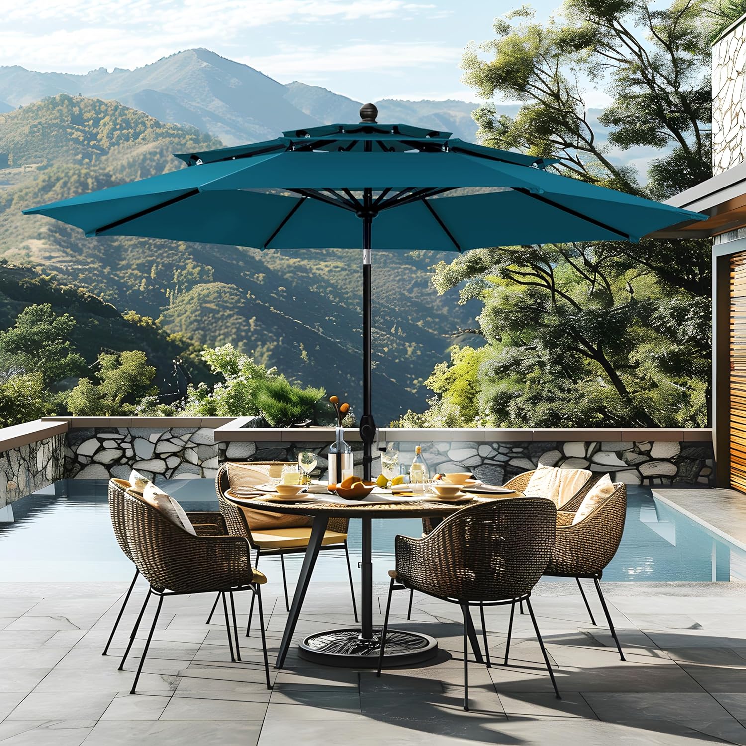 Sophia & William 10ft 3 Tier Auto-tilt Patio Umbrella,Wind Resistent,Outdoor Patio Umbrellas Double Vented Umbrella with Crank for Pool Garden Backyard, Red