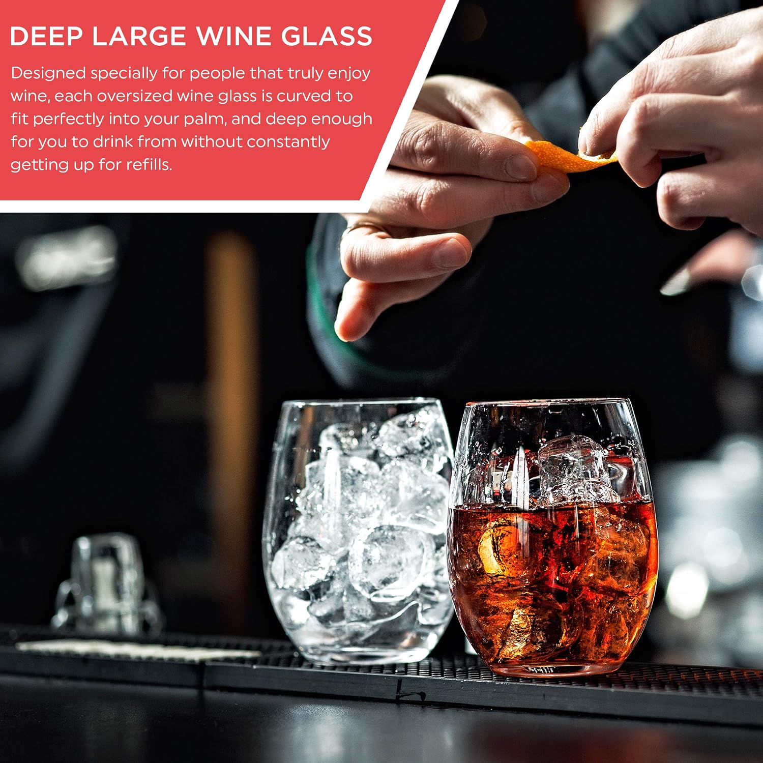 Chef's Star Elegant Glass Stemless Wine Glasses for Red or White Wine Heavy Base Ideal For Cocktails & Scotch Perfect For Homes & Bars 17 oz, Set of 12