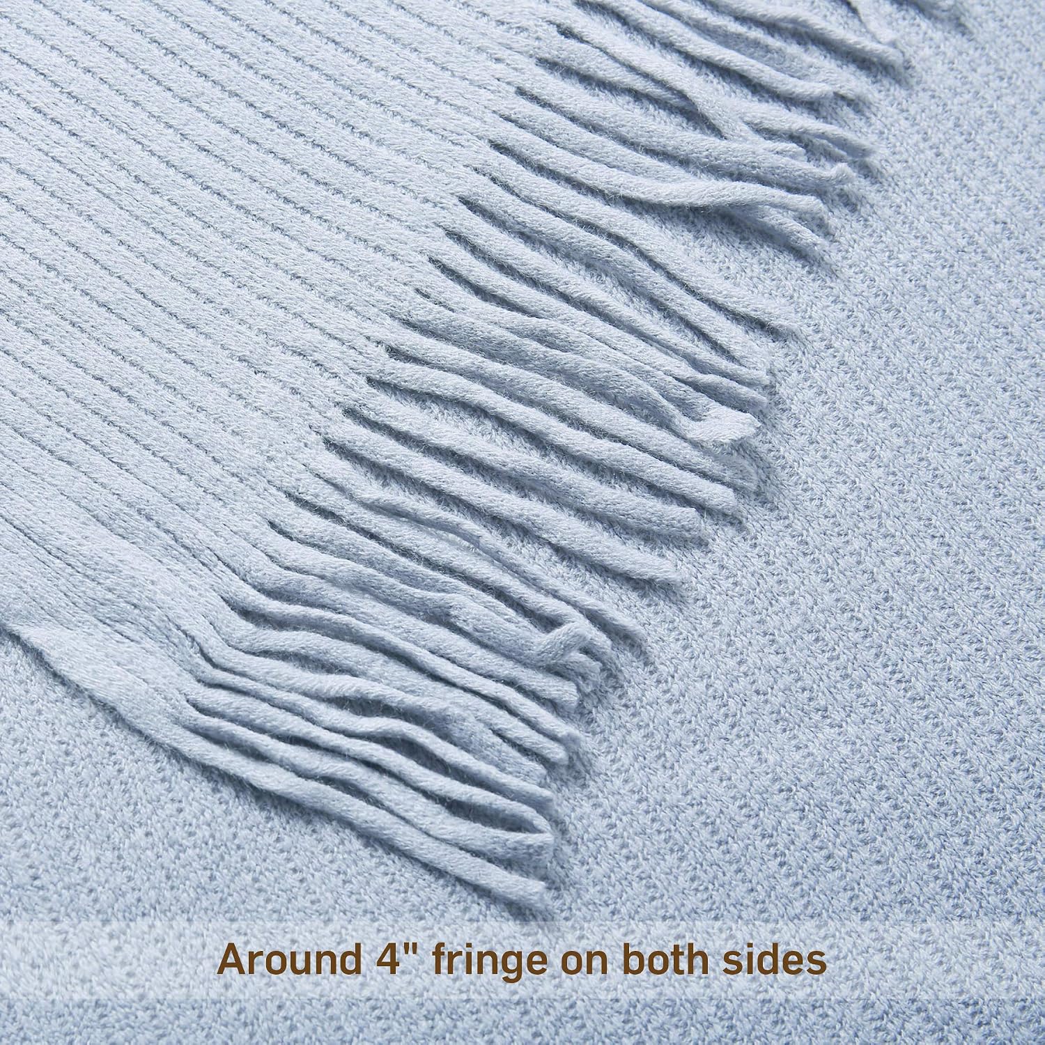 ALPHA HOME Throw Blanket for Couch 50x60 Warm Acrylic Knit Blanket Durable Lightweight Decorative Blanket Tassel with Solid Color Soft Blanket All Season Blue