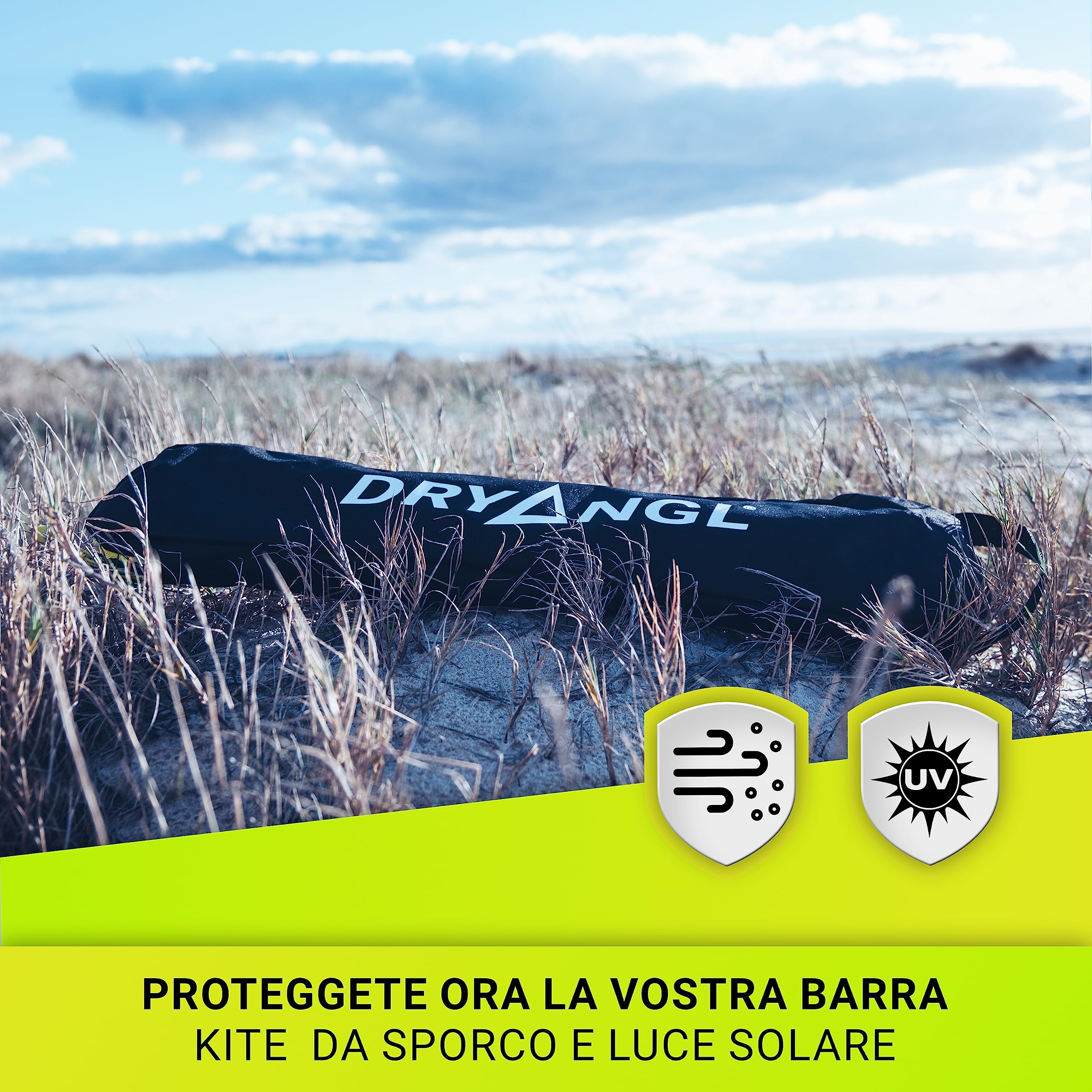 Borsa di protezione per barra kitesurf, con cerniera su entrambi i lati e inserto in rete traspirante, pratica maniglia a fettuccia e passante per appenderla. Kite control bar bag, 60x12x4,5cm