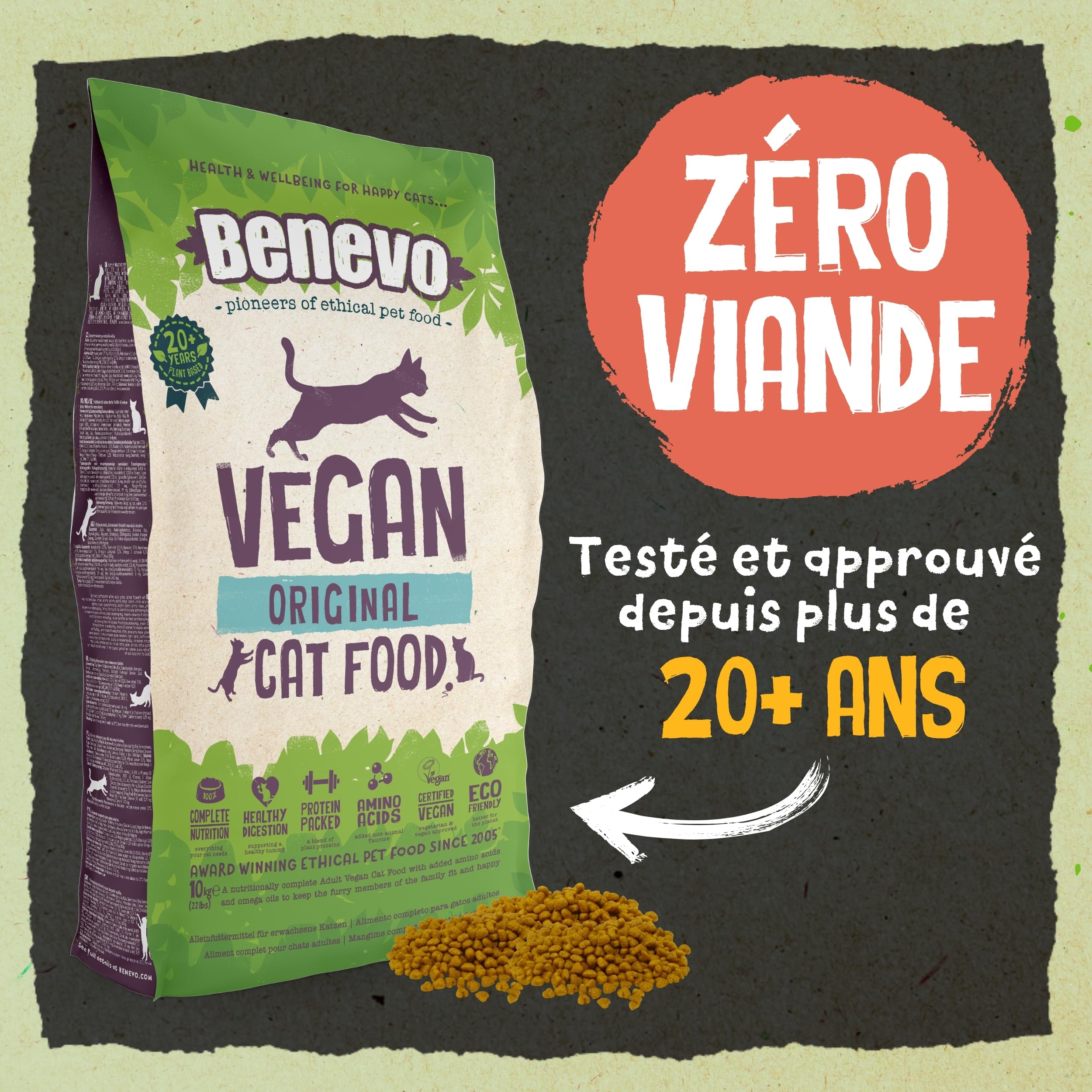 Benevo Végétaliennes Nourriture pour Chats 10kg - Vollständiges Alimentation sèche, Hypoallergénique