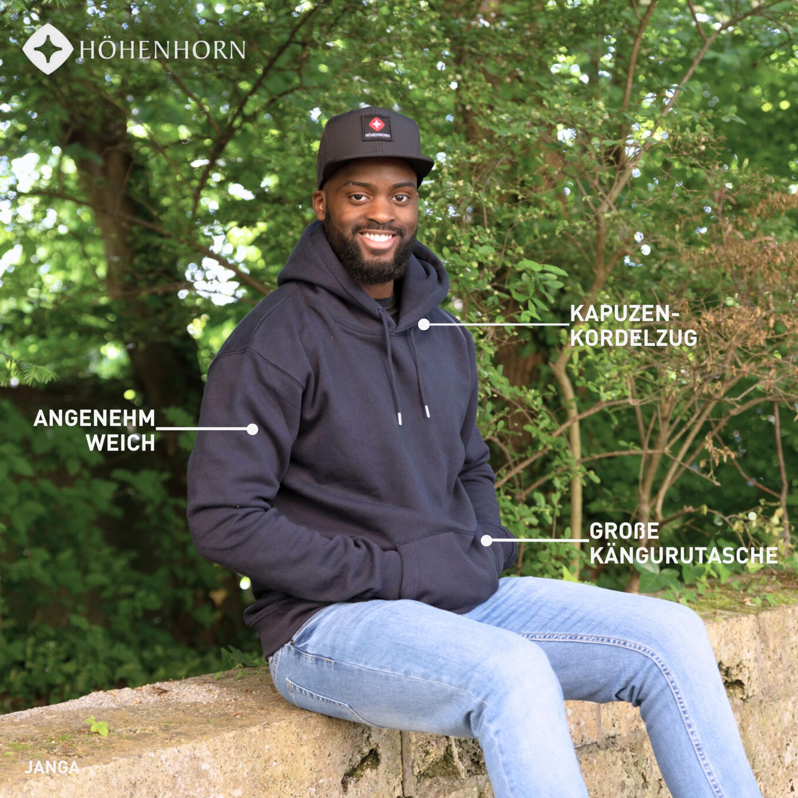 Höhenhorn Janga Hoodie Herren Kapuzen Pullover Hoody Sweatshirt aus Hochwertiger Baumwolle