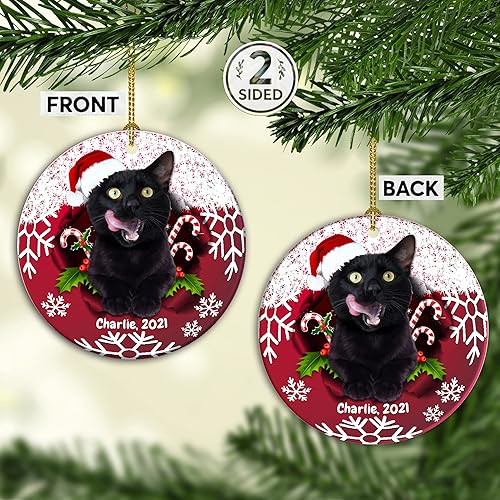 Miniatura 4 de Adorno personalizado, adorno de gato negro, regalo para amantes de los gatos, adorno de cerámica de Navidad de gato negro, adorno de Navidad