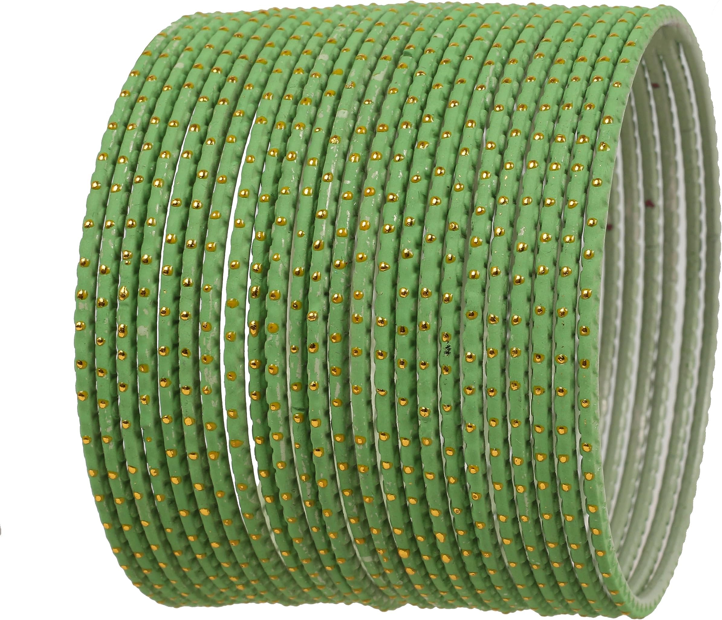 Indian Bollywood Trending Fashion Handcrafted Beautifully Trimmed Edges Textured Golden Dots Designer Jewelry Bangle Bracelets. Set of 24 For Women.
