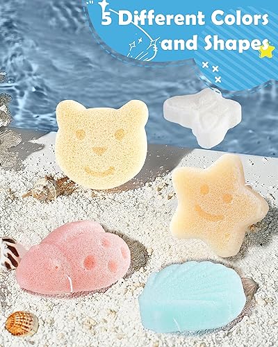 Miniatura 6 de MoHern Konjac - Esponja de baño para bebé, 5 piezas de formas naturales lindas, esponjas de baño para bebés, tiempo de baño de niños pequeños, a