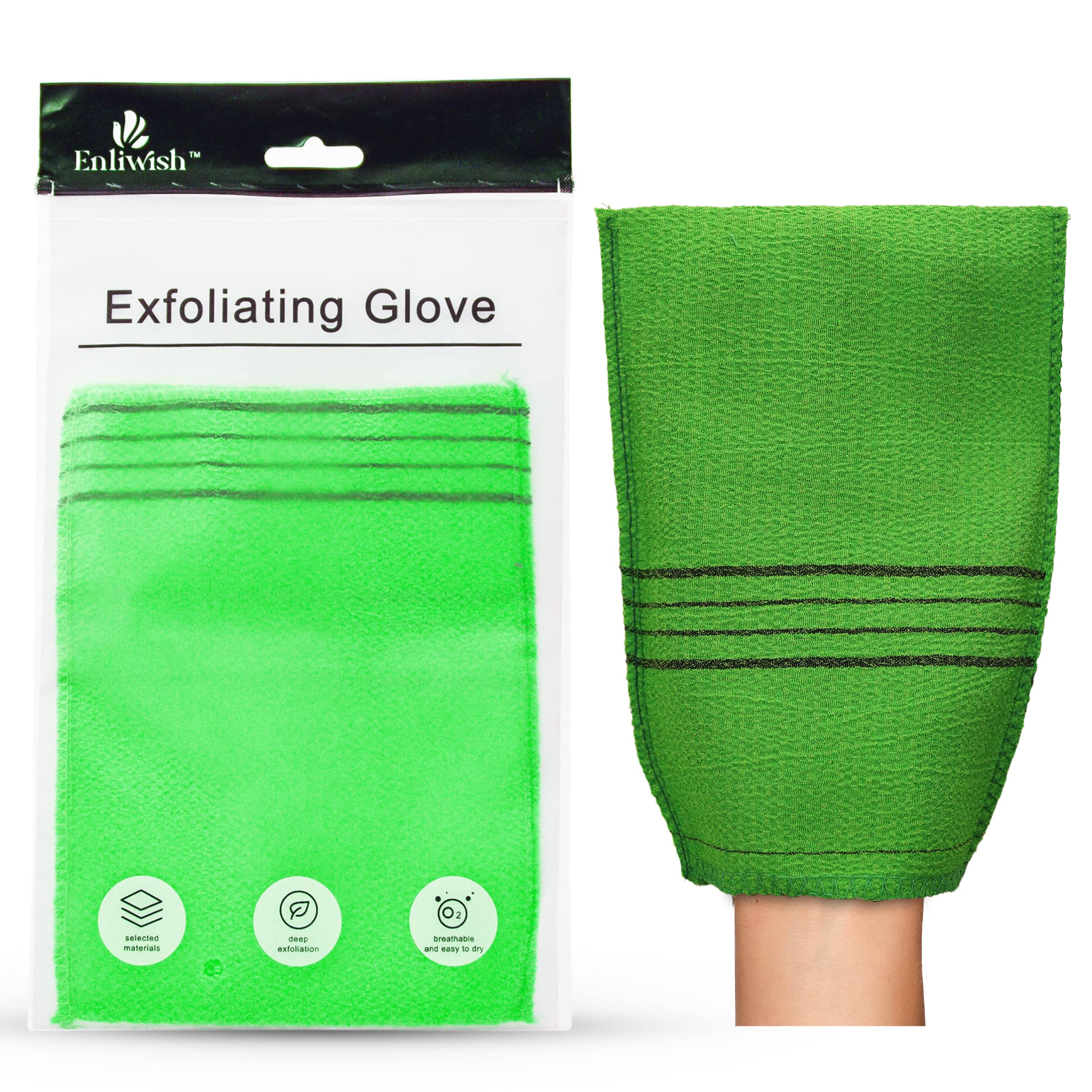 Korean Beauty Skin Exfoliating Bath Scrub Gloves 2Pcs - Bath Wash Towel Korean Exfoliating Towel Body Beauty Back Scrubber For Shower (Green)